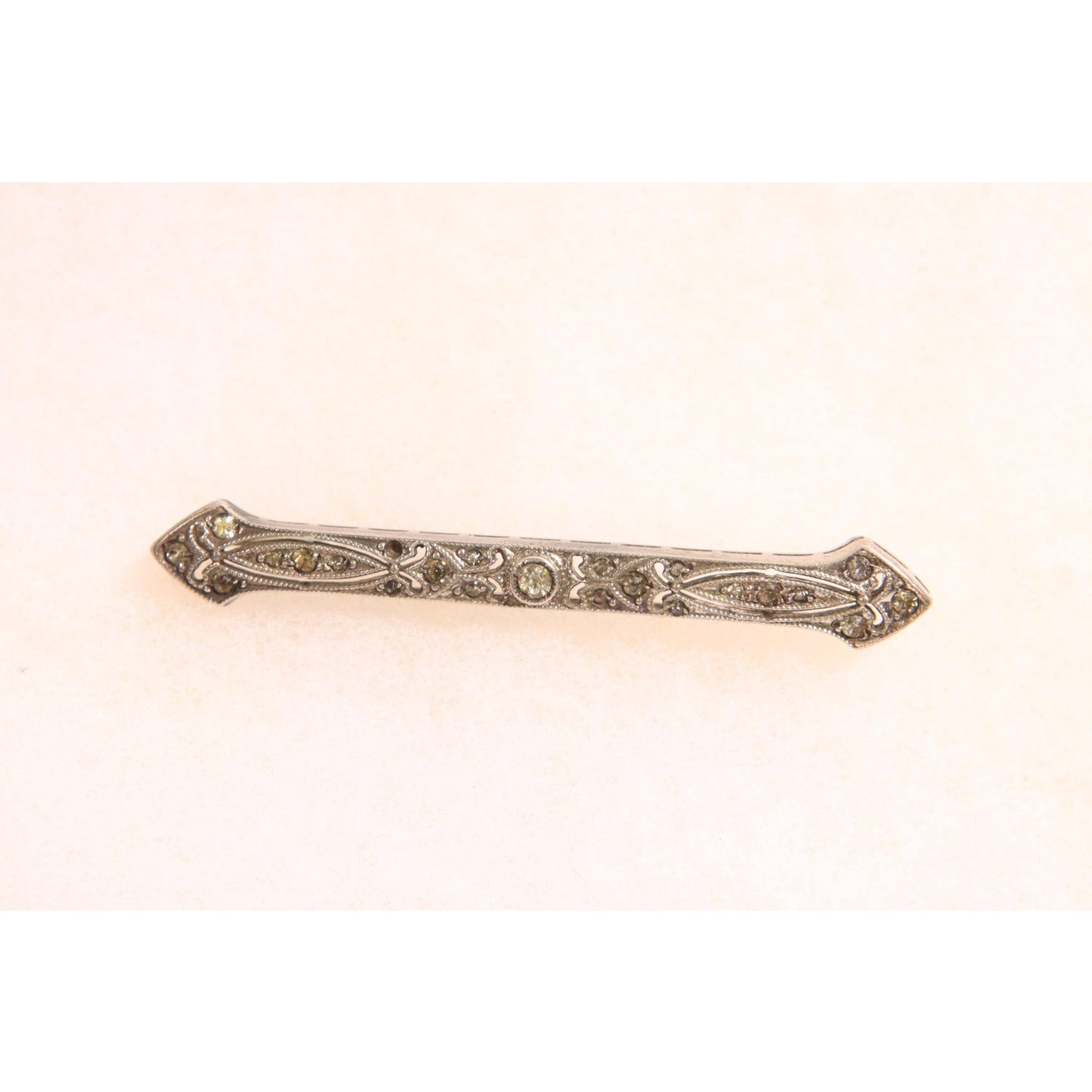 Antique 1920s Sterling Silver Marcasite Rhinestone Art Deco Bar Brooch