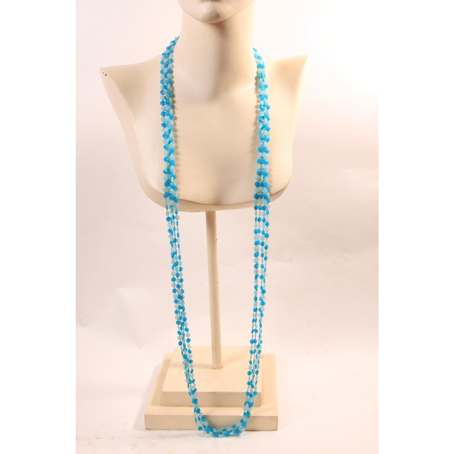 1960s Turquoise Blue Flower Floral Shaped Beaded Multi-Strand Necklace