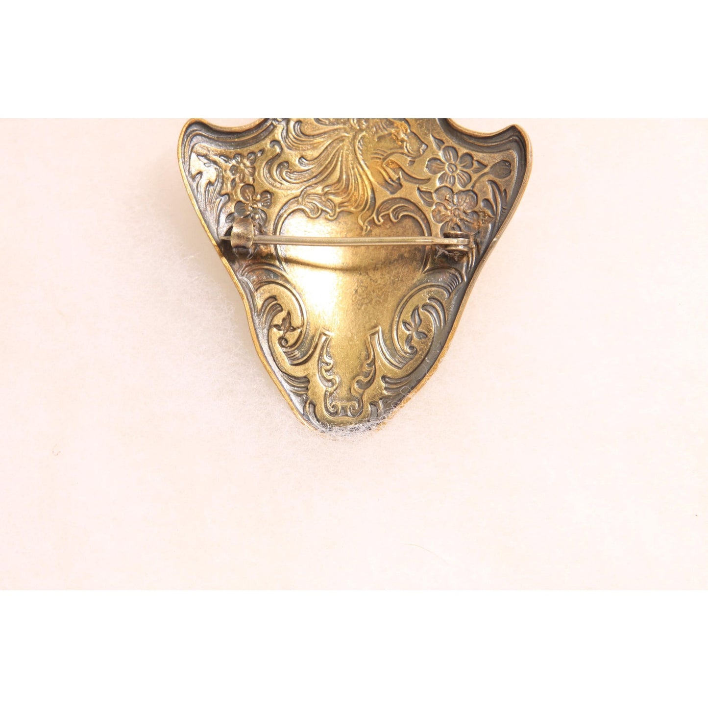 Antique 1800s Victorian Gold Tone Metal Lion Shield Initial Brooch