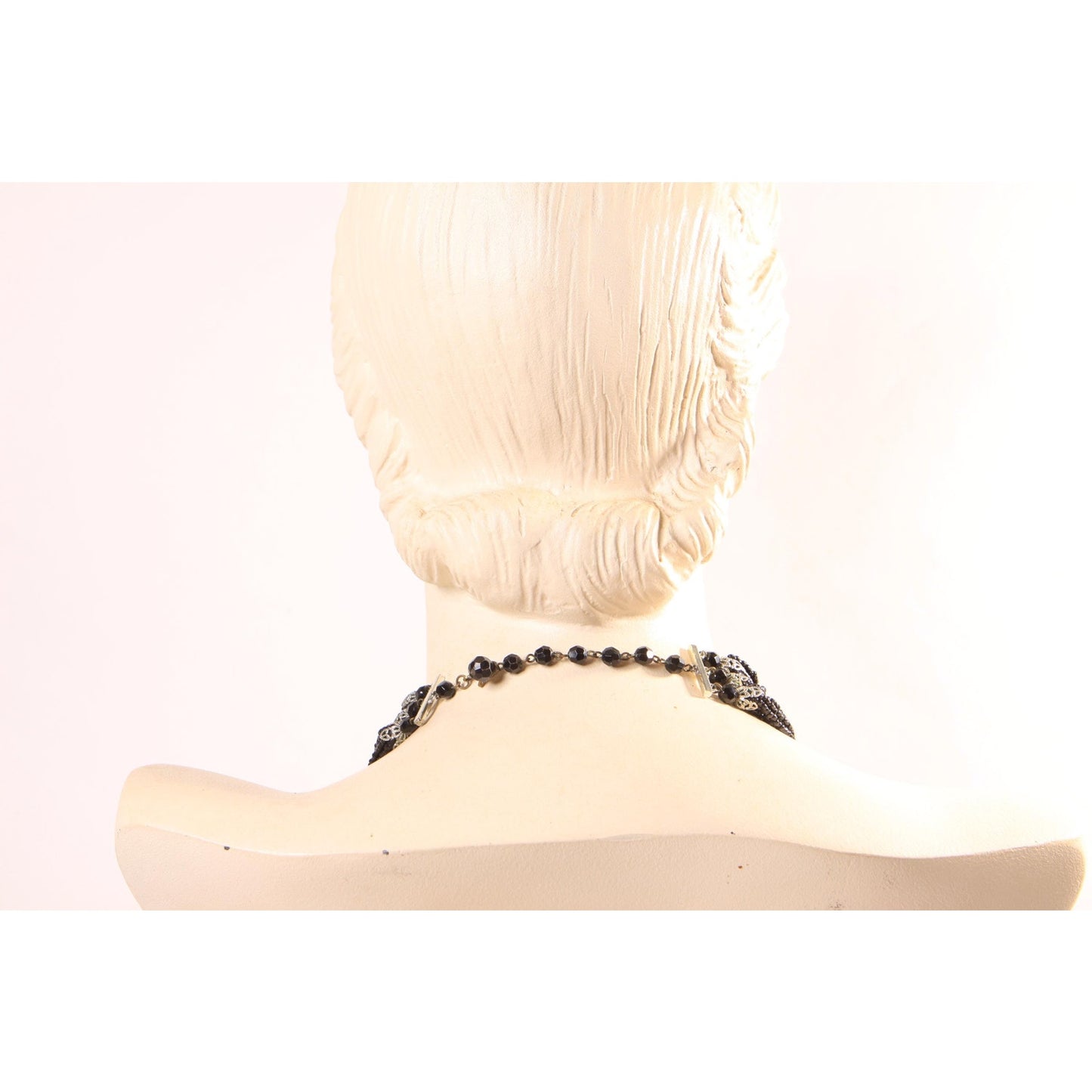 1950s 1960s Black Multi-Strand Beaded Draped Necklace by Laguna