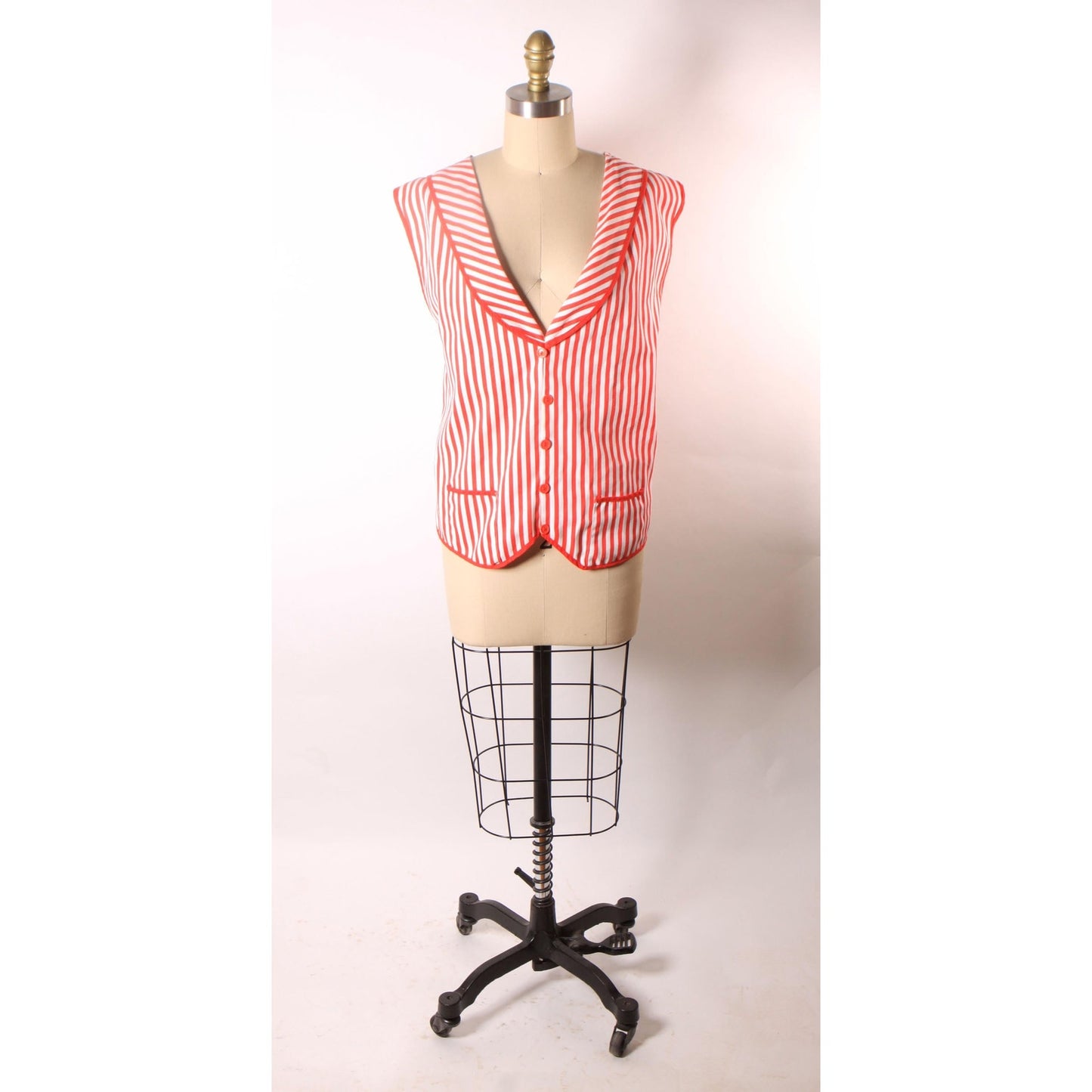 1980s Red and White Striped Adjustable Barbershop Quartet Costume Vest