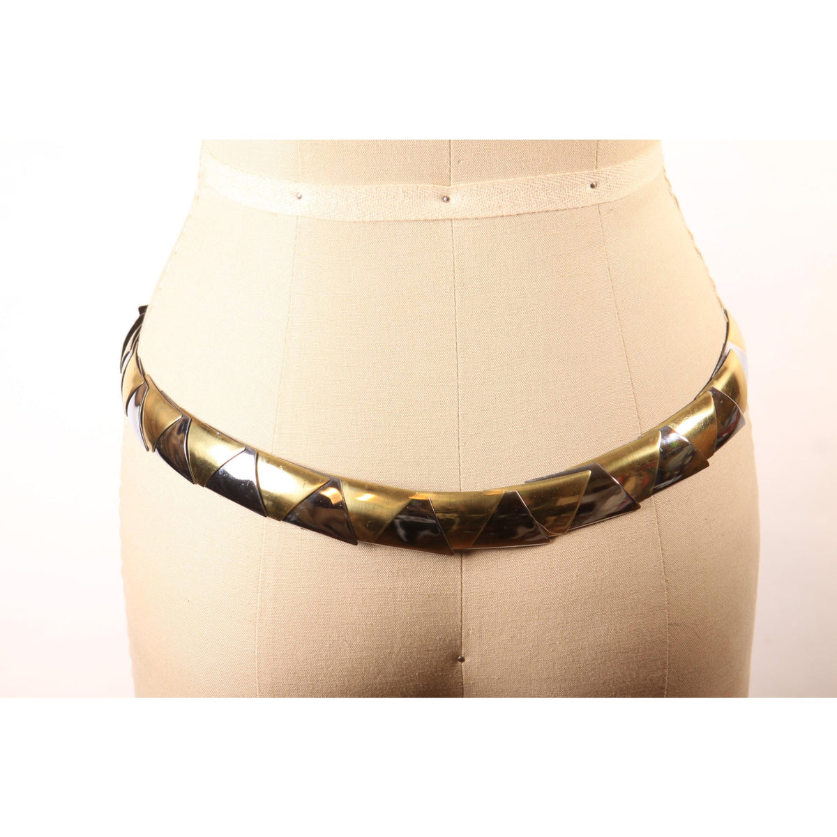 1980s Silver and Gold Tone Metal Triangle Stretch Belt