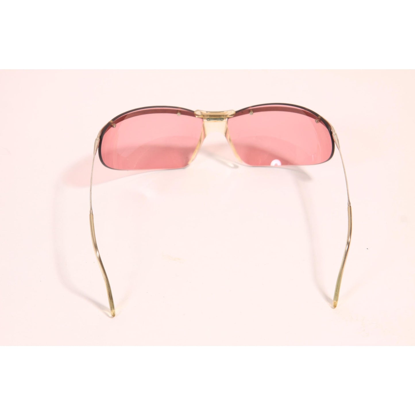 1960s Clear Pink and Silver Tone Metal Curved Frame Floating Lens Elvis Wrap Around Sunglasses by Renauld of France with Original Case