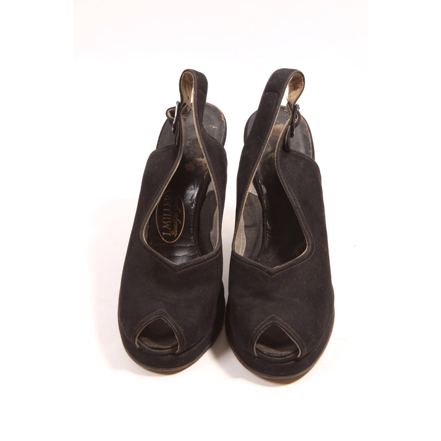 1940s Black Open Toe Slingback High Heel Pumps Shoes by I. Miller