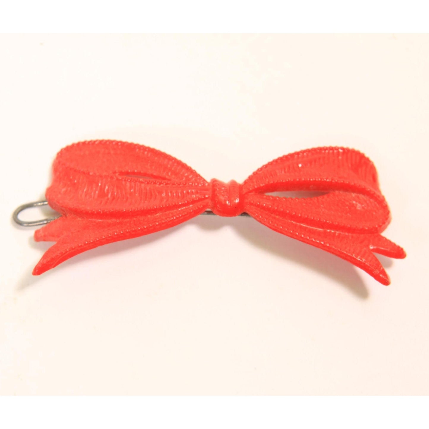 1940s 1950s Novelty Red Plastic Bow and Pink Leaf Hair Barrette Clip