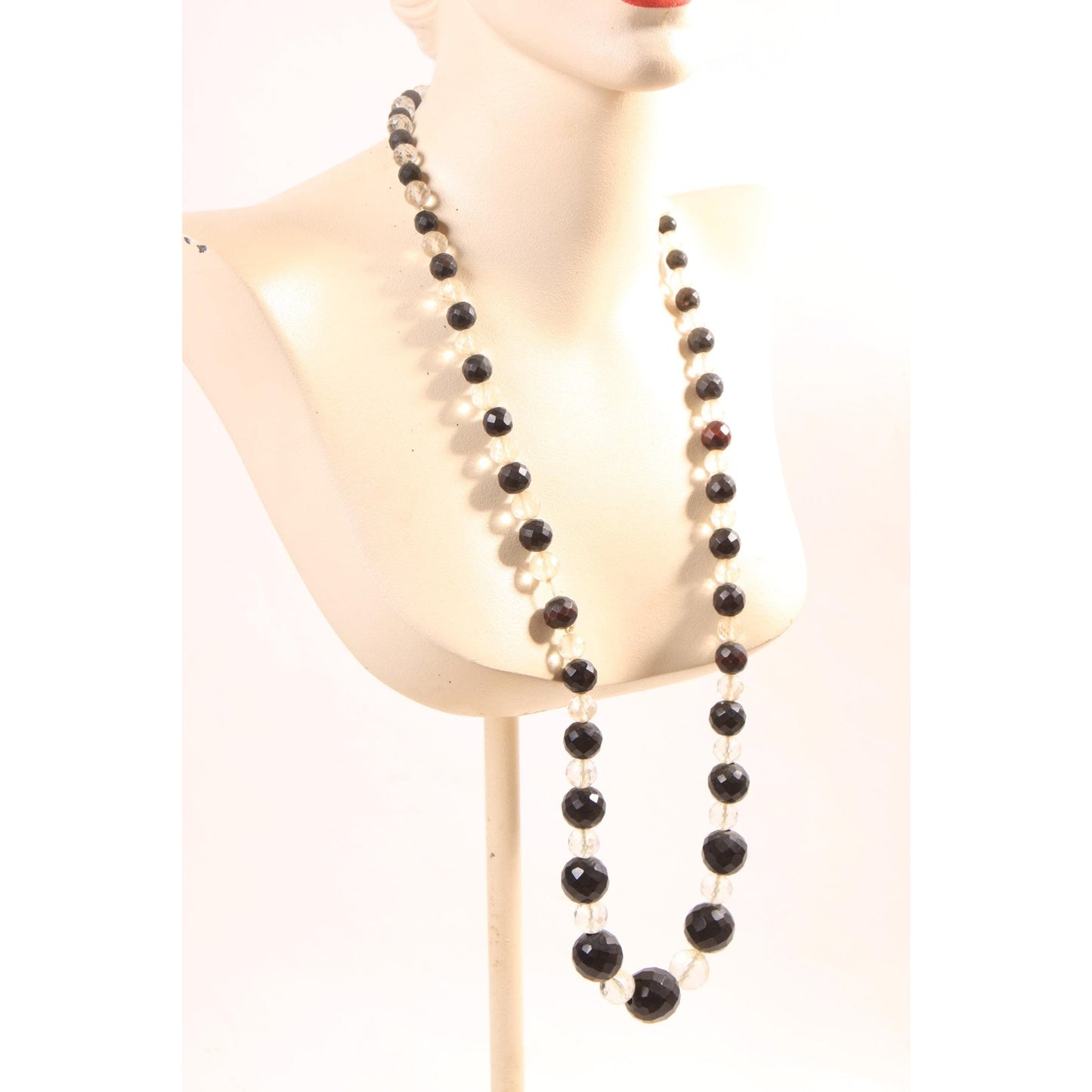 Vintage Clear Faceted Glass Beads and Black Plastic Beaded Necklace