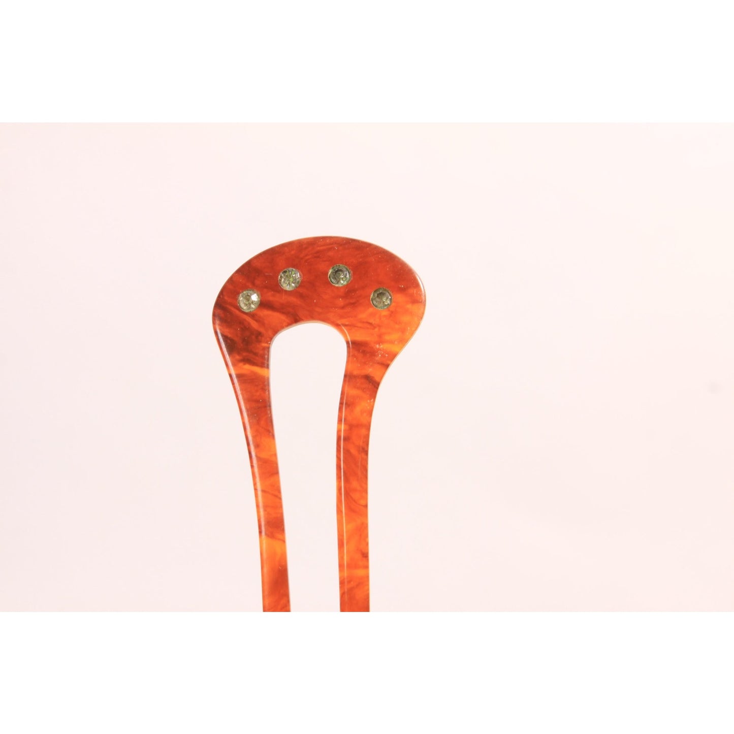 1910s 1920s Edwardian Tortoise Brown Rhinestone Curved Hair Fork Comb