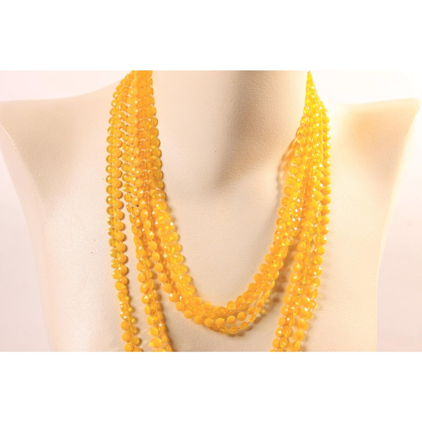 1960s Yellow Floral Flower Shaped Four Strand Plastic Beaded Necklace