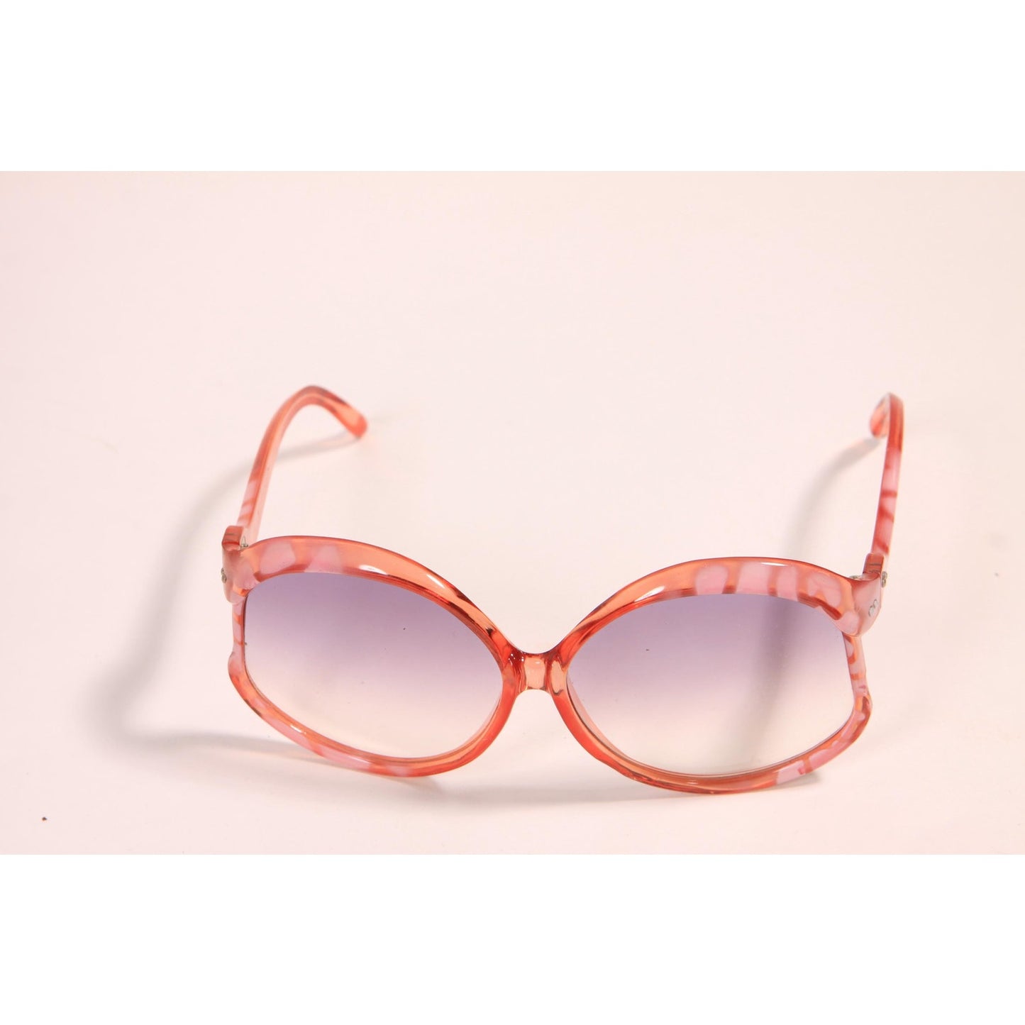 1970s Clear Pink Tortoise Oversized Frame Gray Ombre Fade Tint Lens Italy Sunglasses