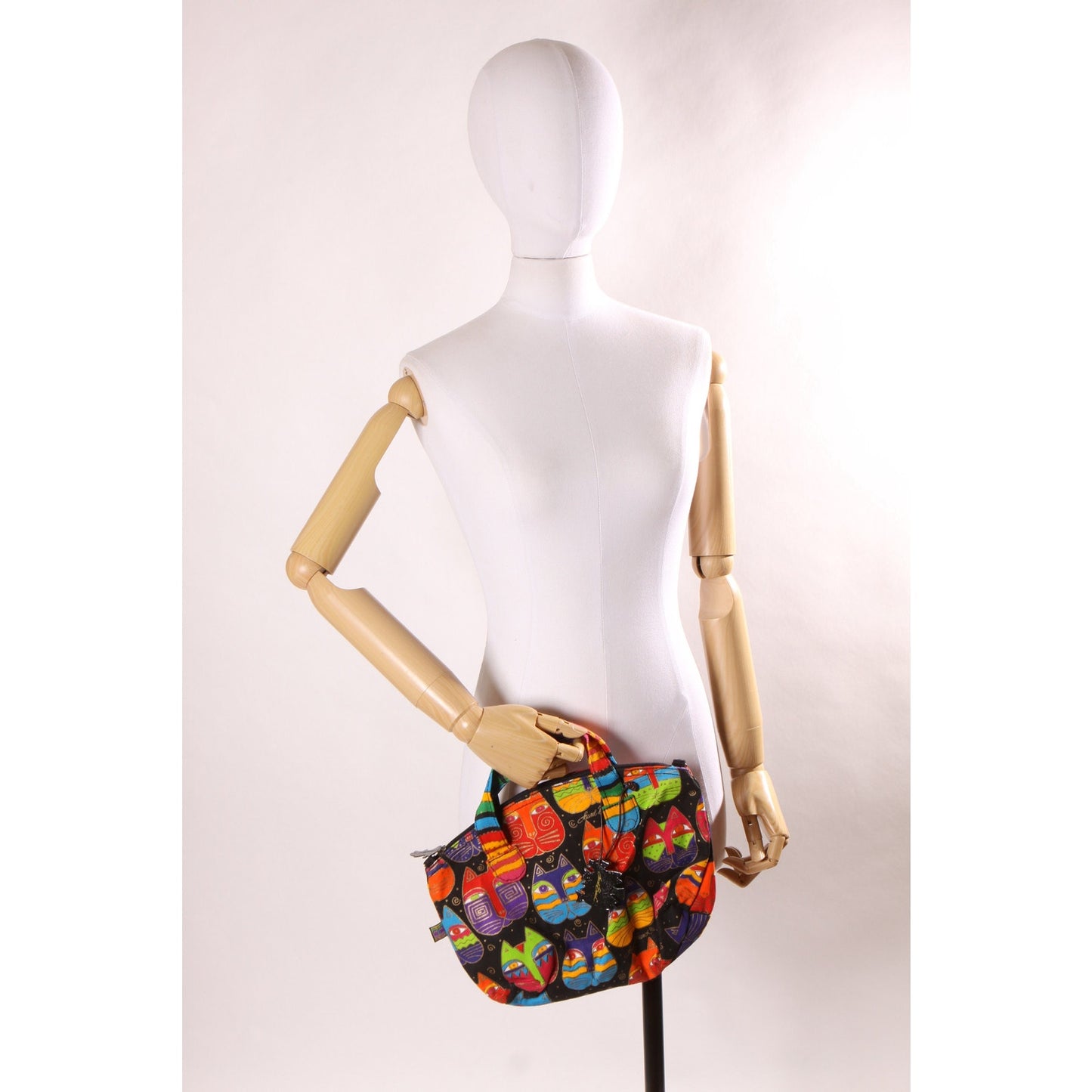 Deadstock 1980s Novelty Rainbow Multi-Colored Cat Print Top Handle Crossbody Shoulder Strap Purse by Laurel Burch