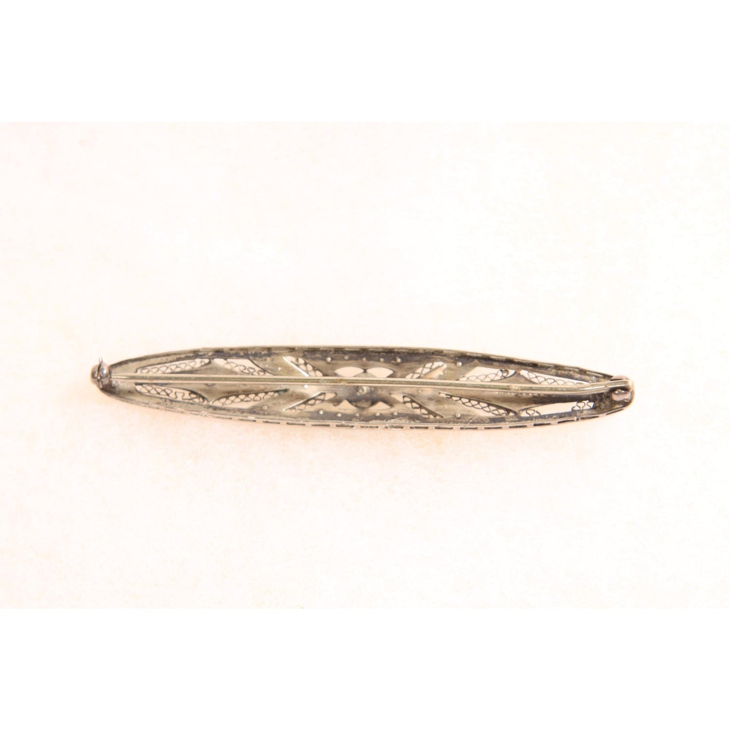 Antique 1920s Silver Tone Metal Marcasite Oval Bar Brooch