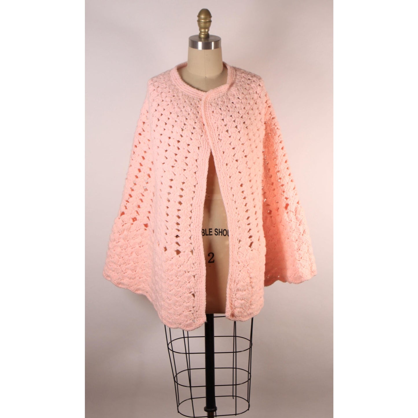 Late 1960s Early 1970s Pastel Pink Crochet Shawl Wrap