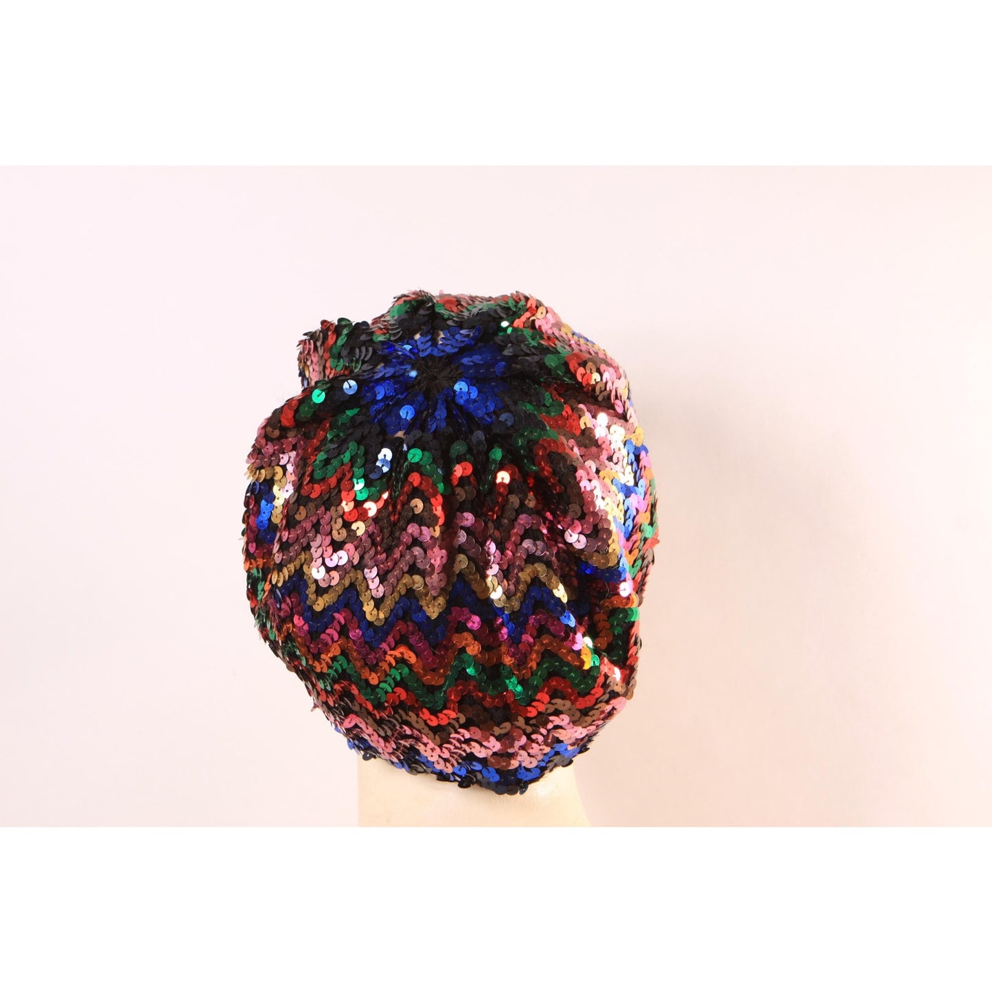 1970s 1980s Black and Multi-Colored Rainbow Sequin Slouchy Hat
