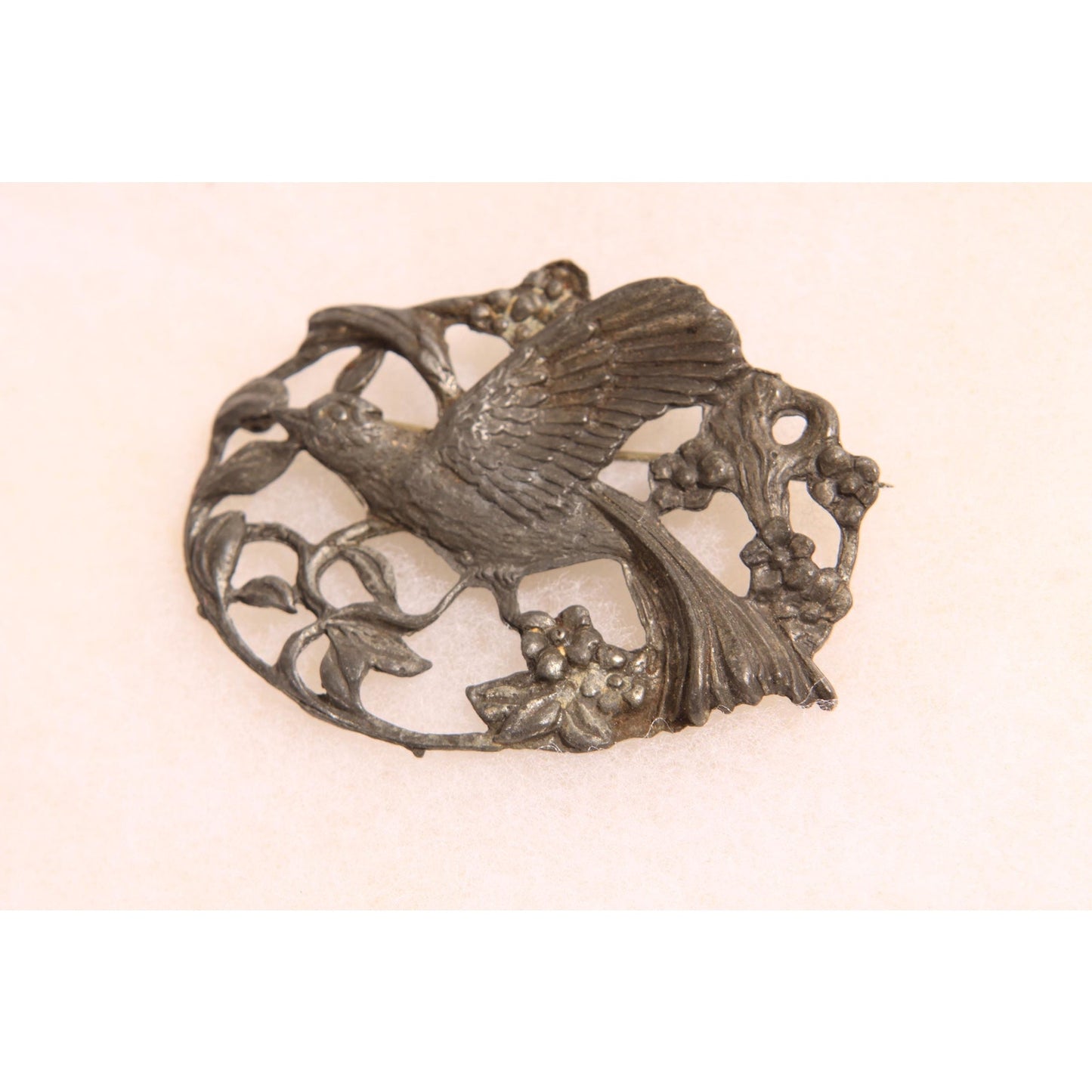 1930s Art Nouveau Novelty Pewter Flying Bird Brooch