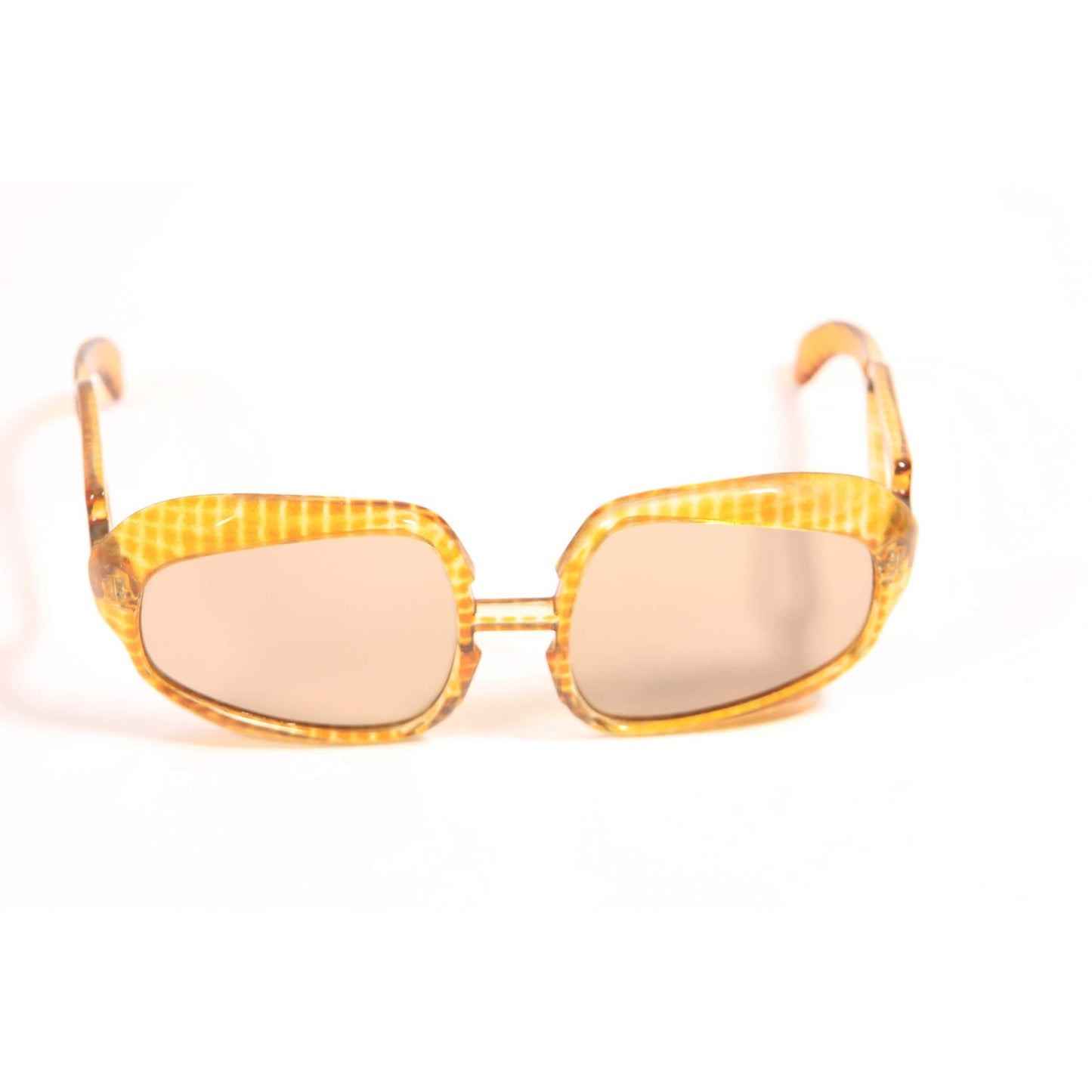 1970s Yellow and Brown Clear Tortoise Animal Print Oversized Boho Italy Sunglasses
