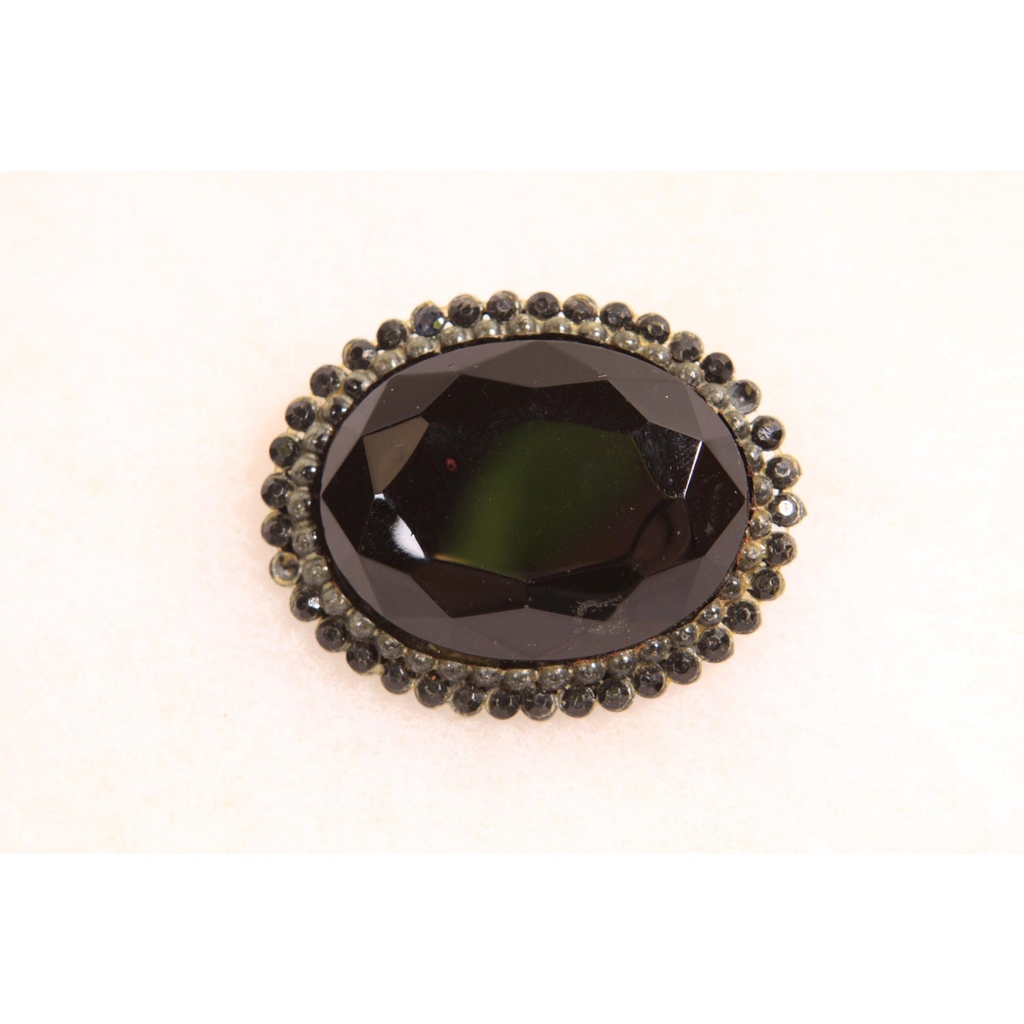 1960s Black Glass Faceted Cabochan Oval Brooch by HAR