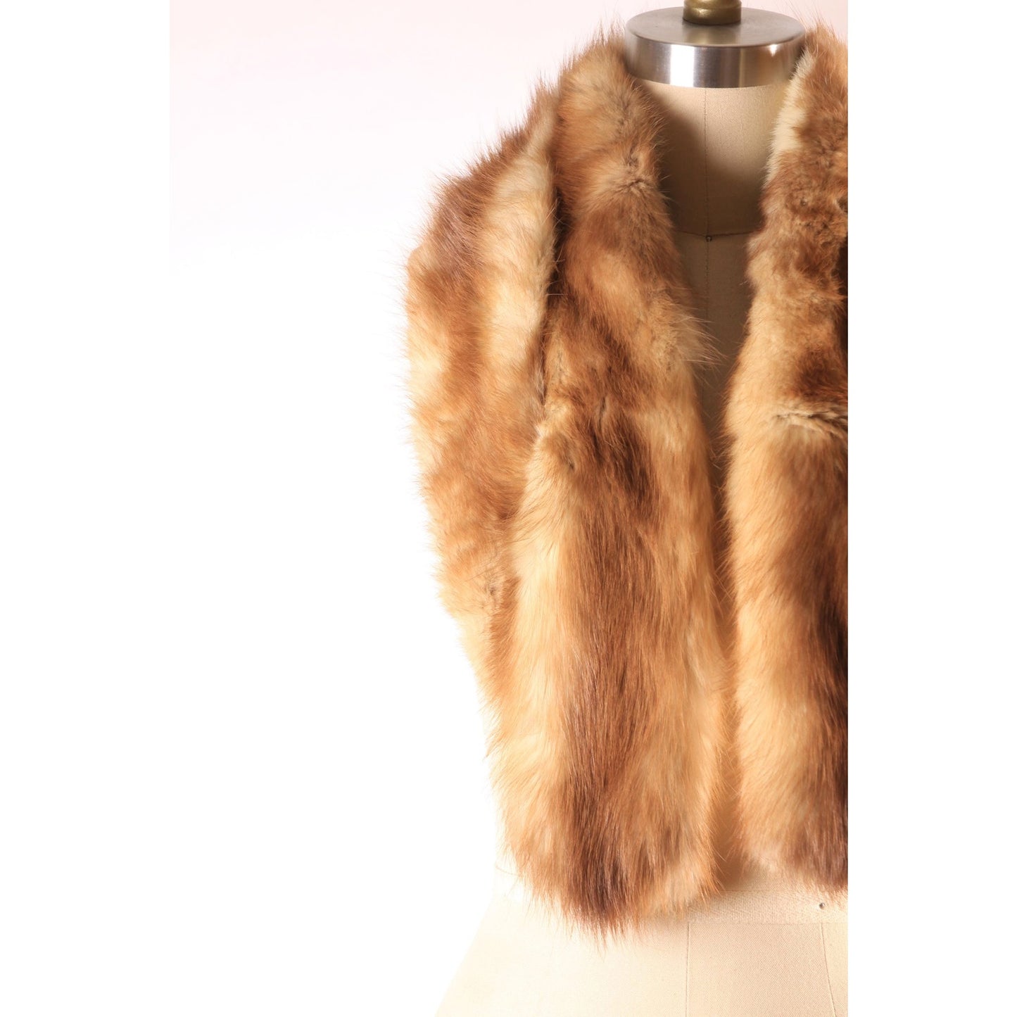 1940s 1950s Brown Interlaced Double Pelt Marten Fur Velvet Lined Collar