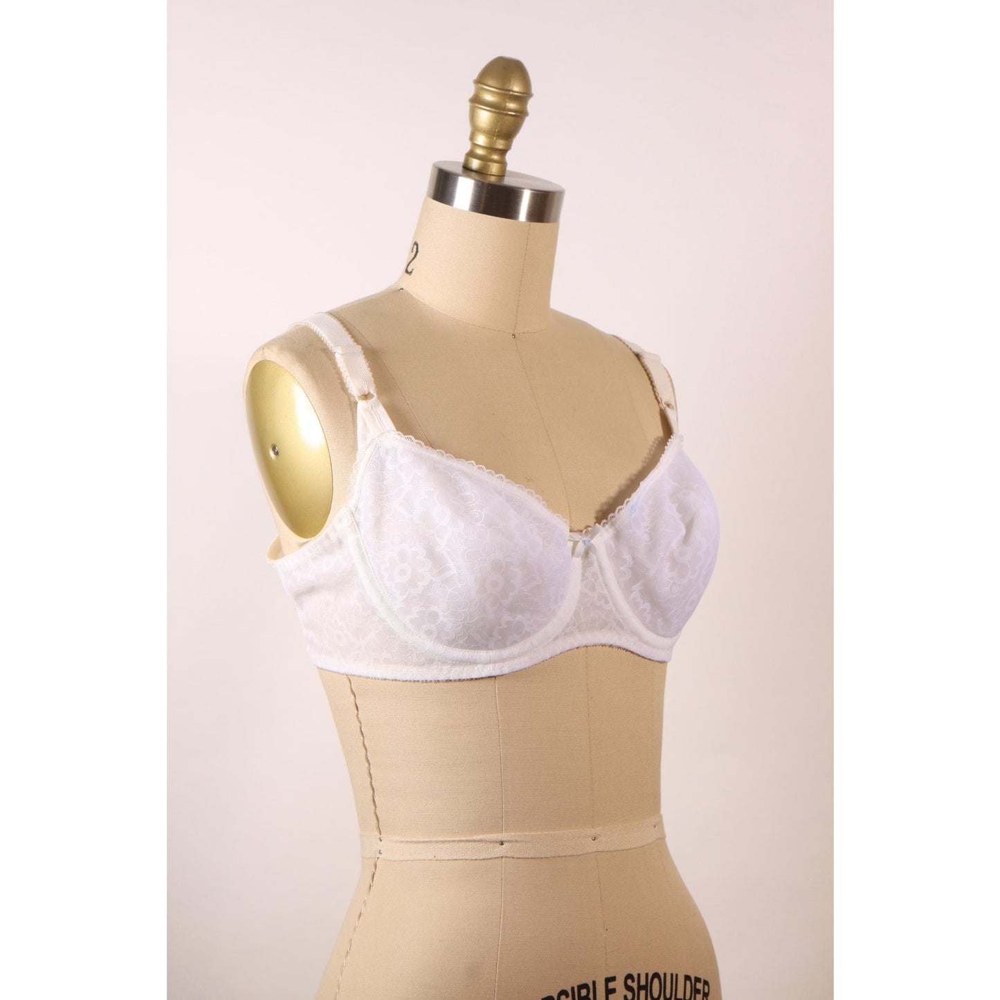 1970s White Sheer Floral Lace Bow Detail Bra by Playtex-36C