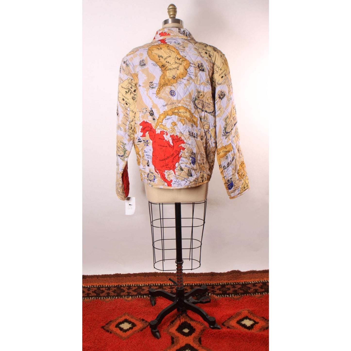 1980s 1990s Multi-Colored Novelty World Map Long Sleeve Quilted Jacket by Alex Kim by Allure -M