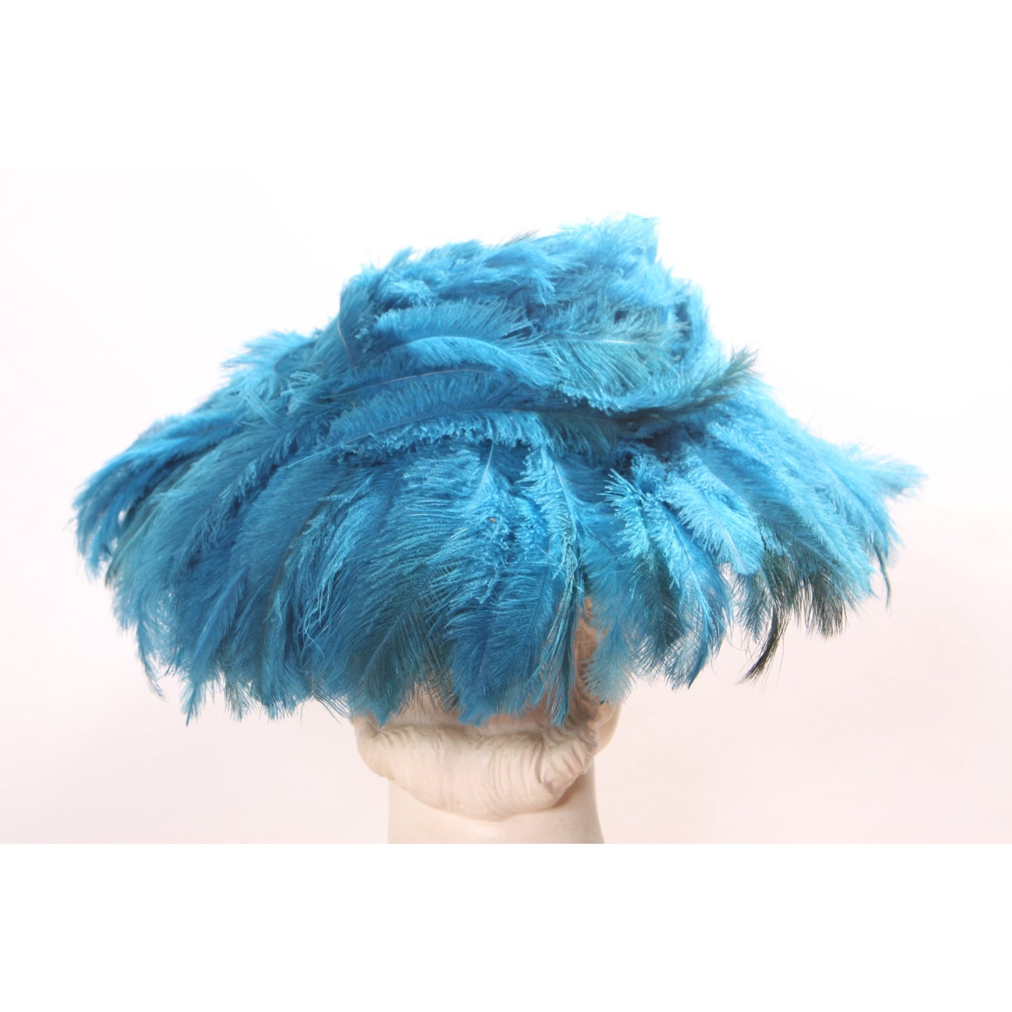 1960s Turquoise Blue Feather Saucer Mod Wide Brim Hat by Marche