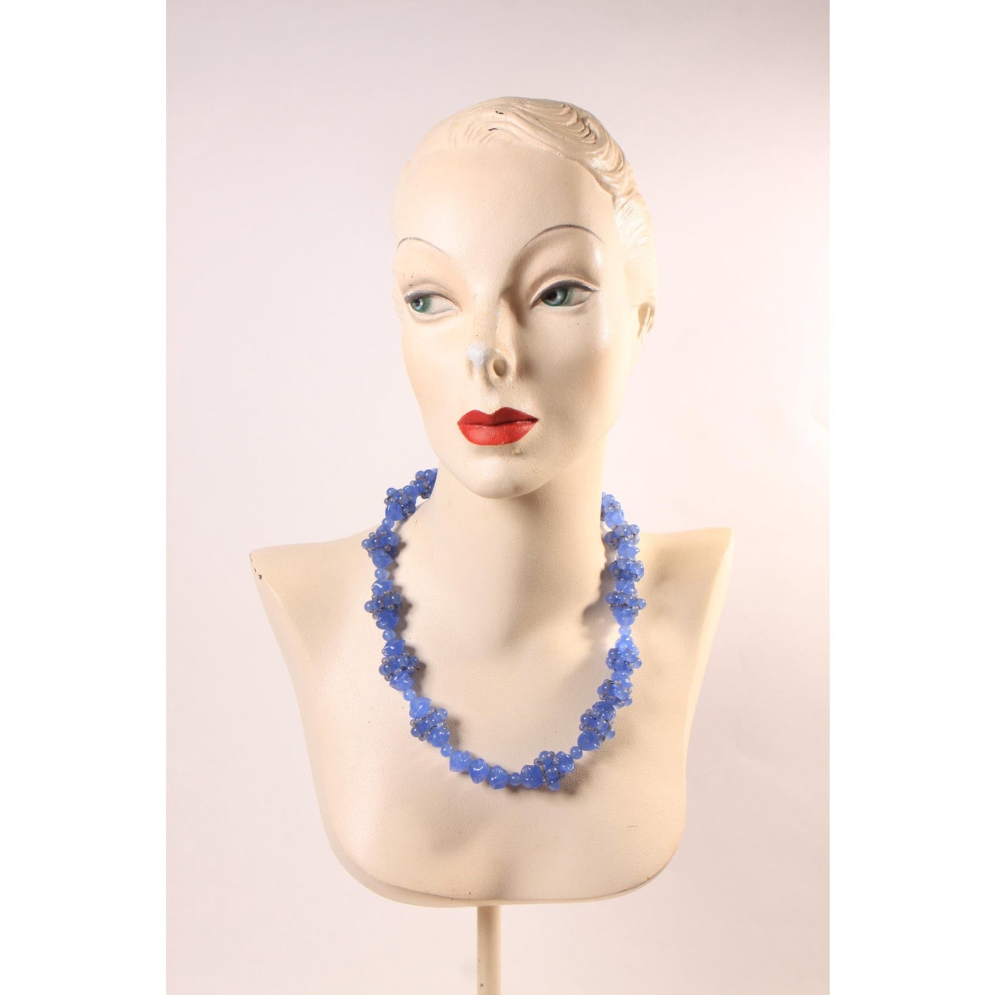 Vintage Purple Blue Periwinkle Heavy Glass Beaded Necklace