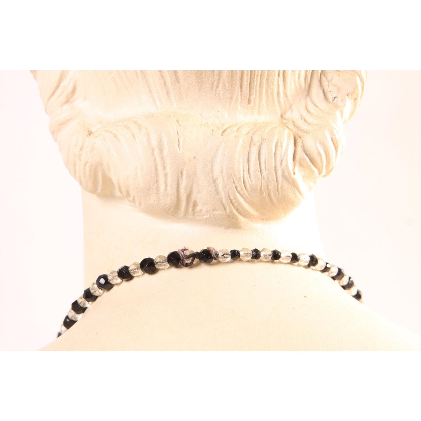 1950s Black and Clear Glass Faceted Beaded Necklace
