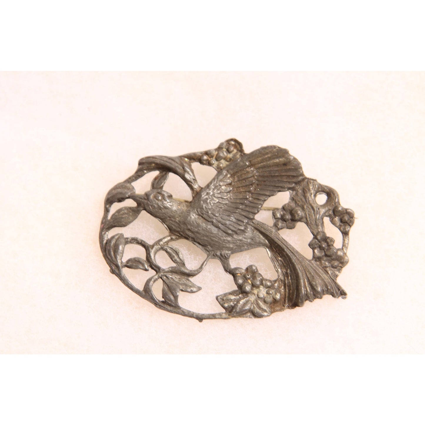 1930s Art Nouveau Novelty Pewter Flying Bird Brooch