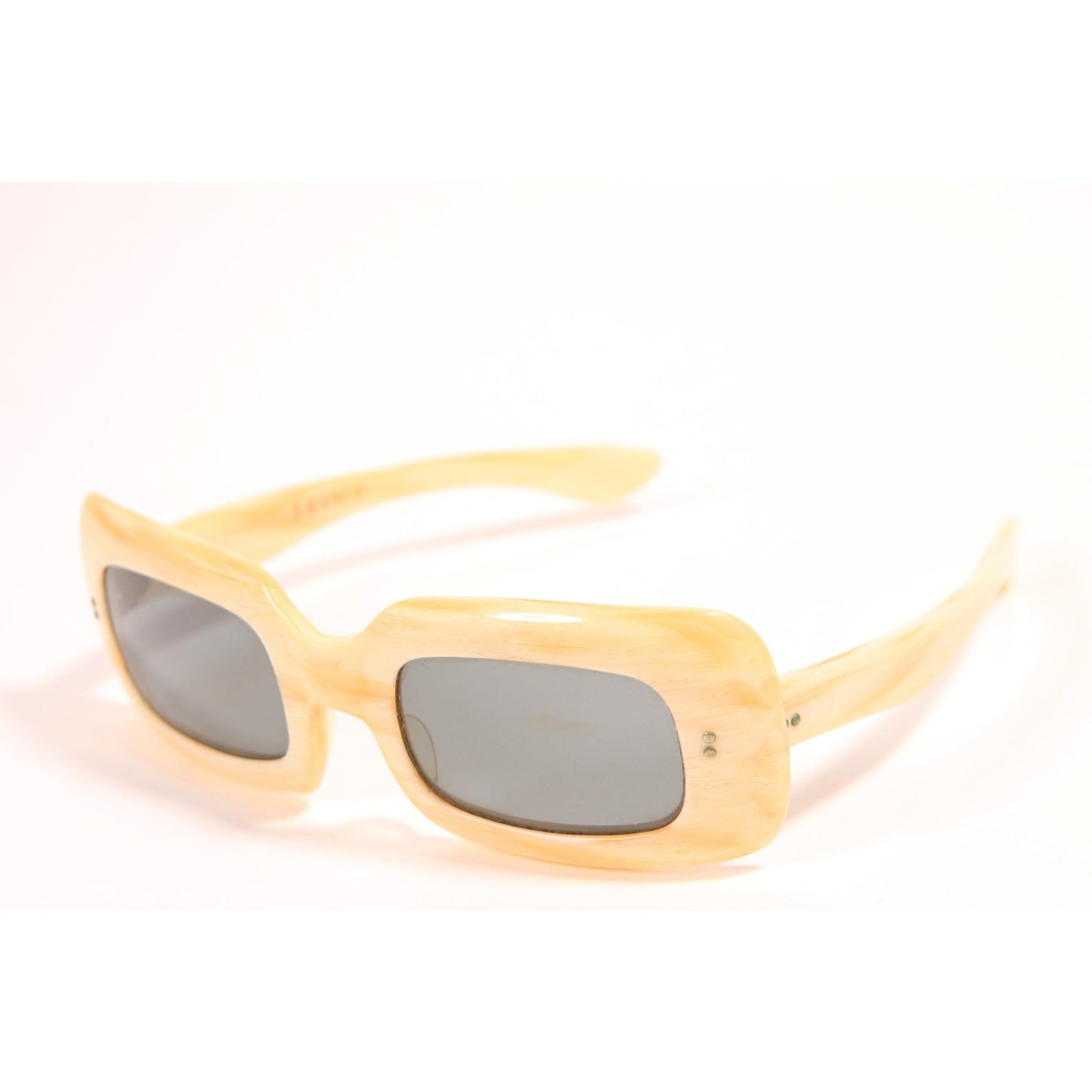1960s Cream Off White Square Mod Gray Tint Lens France Sunglasses
