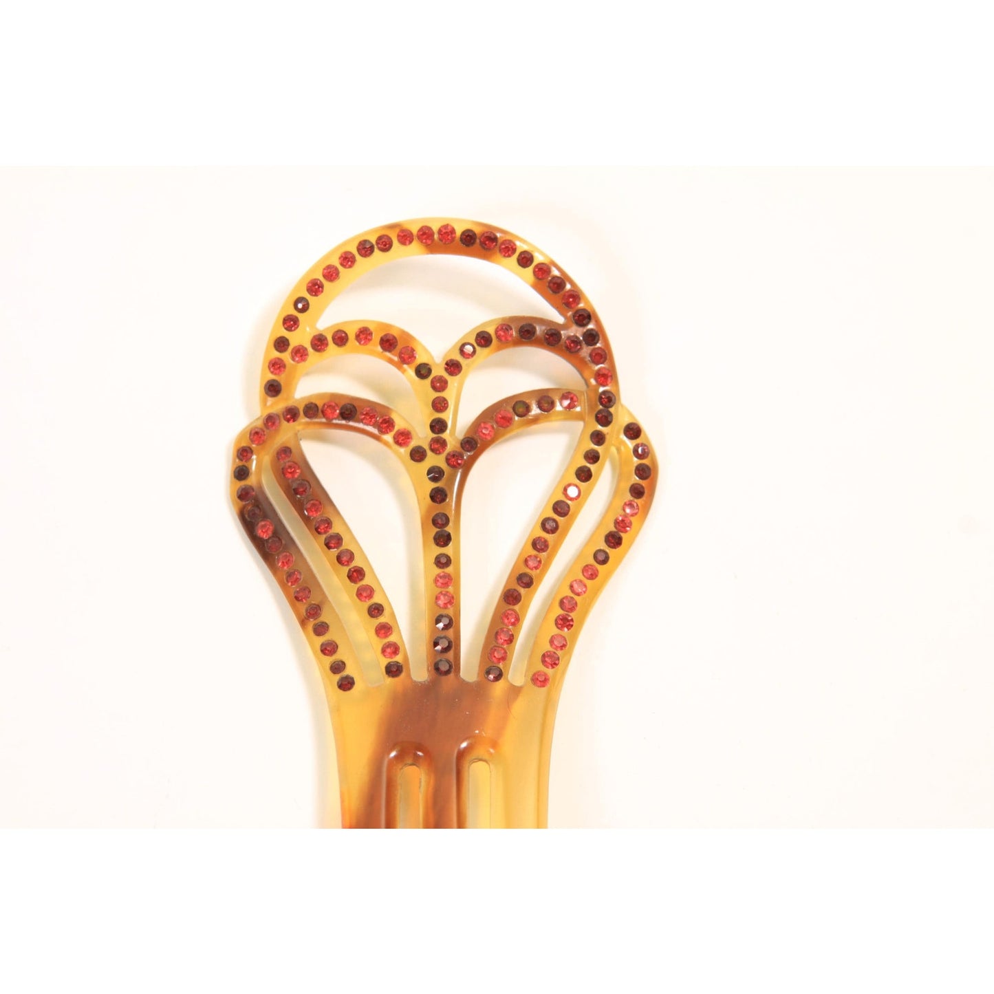 Antique 1800s 1900s Victorian Tortoise Brown Rhinestone Detail Fan Hair Comb