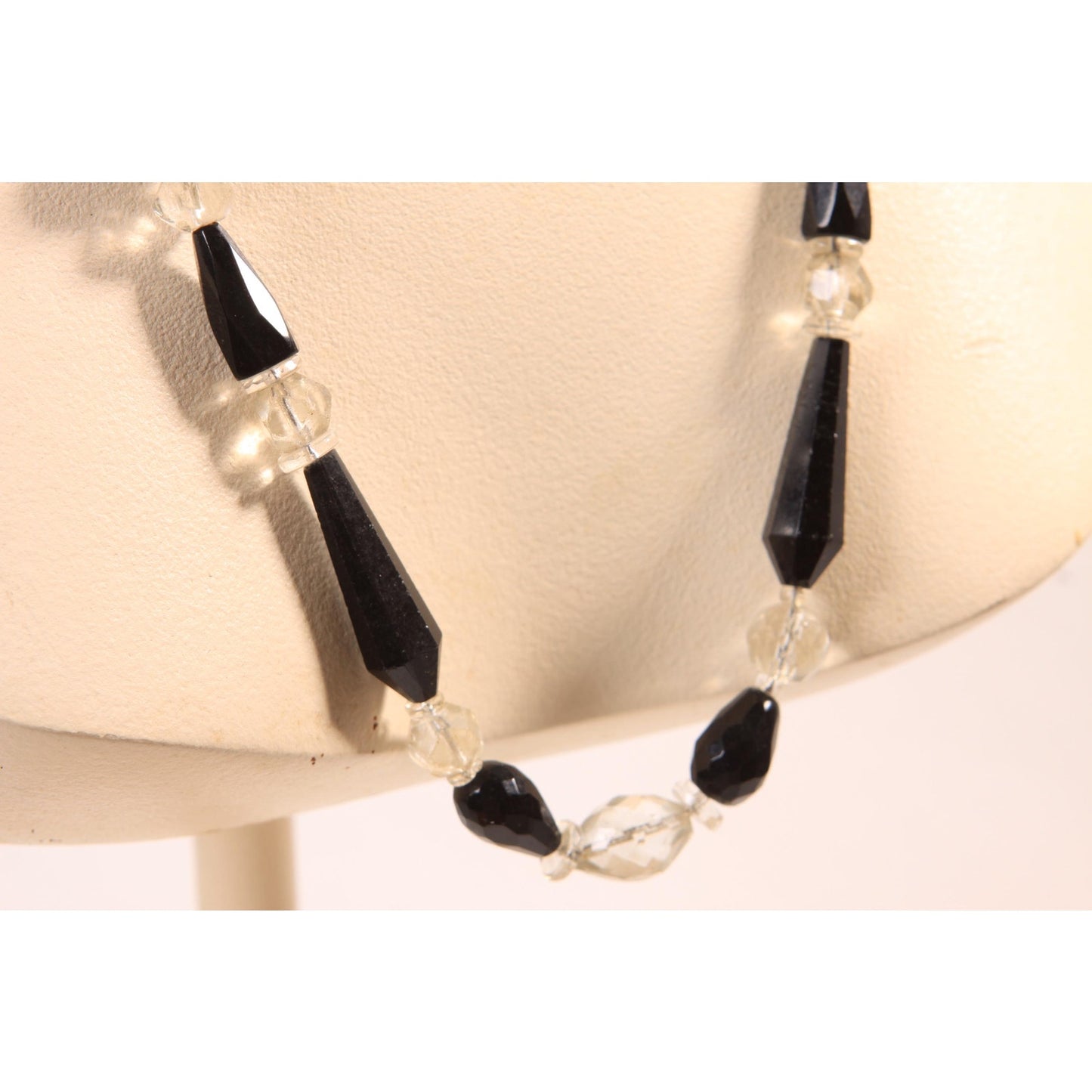 1950s Black and Clear Glass Faceted Oval and Round Beaded Necklace