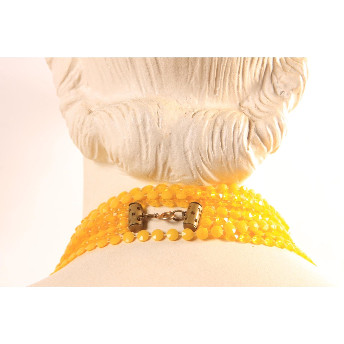 1960s Yellow Floral Flower Shaped Four Strand Plastic Beaded Necklace