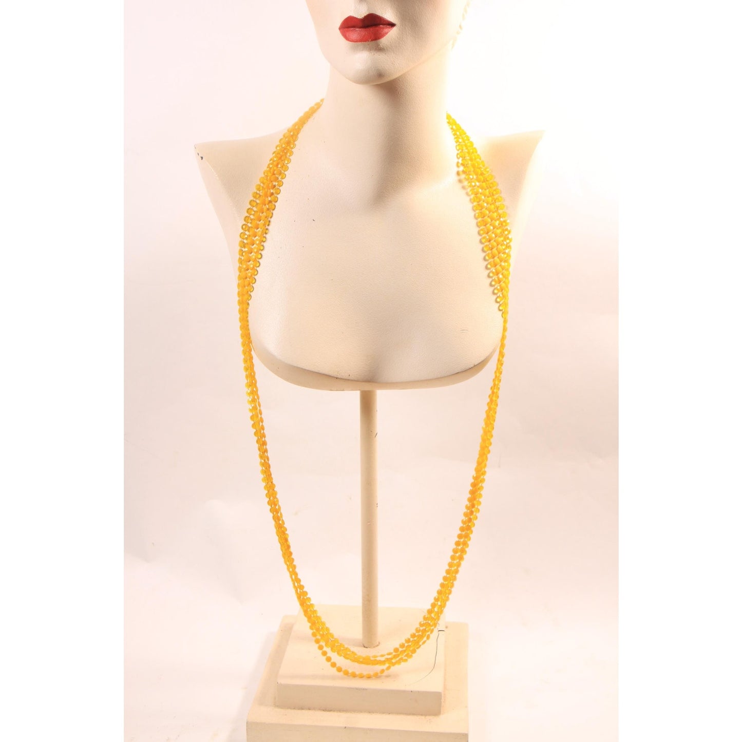 1960s Yellow Floral Flower Shaped Four Strand Plastic Beaded Necklace
