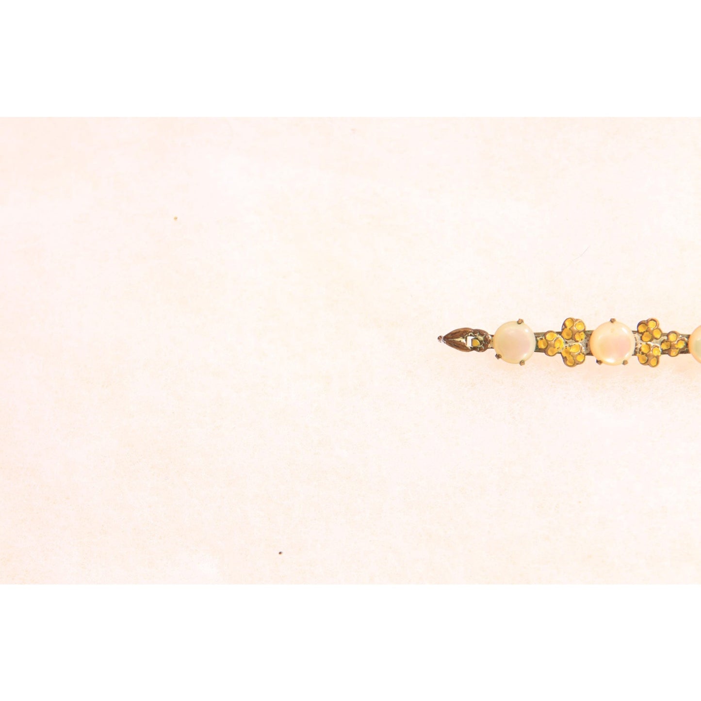 Antique 1910s 1920s Edwardian Yellow and Mother of Pearl Floral Bar Brooch