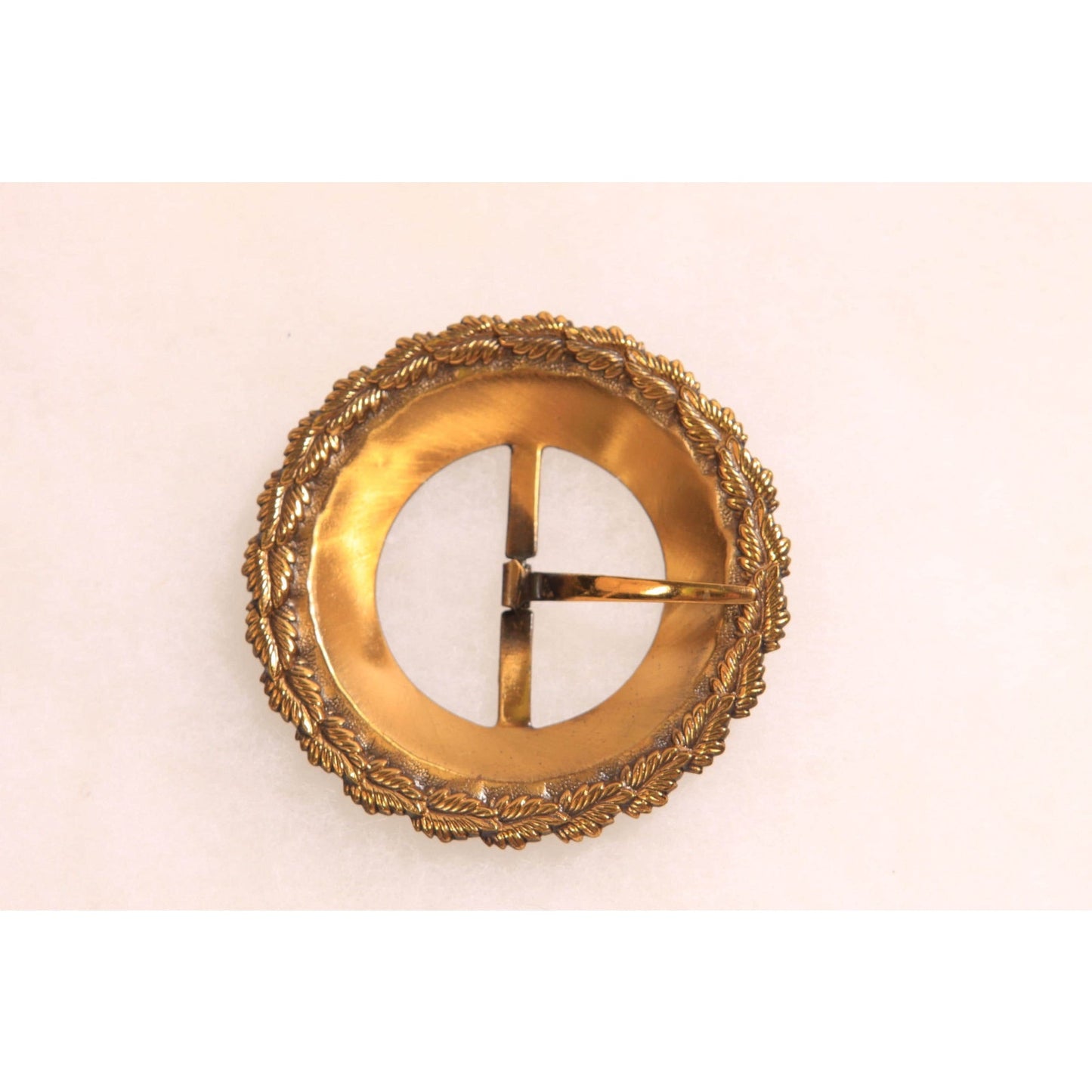 1940s 1950s Brass Gold Tone Metal Leaf Detail Belt Buckle