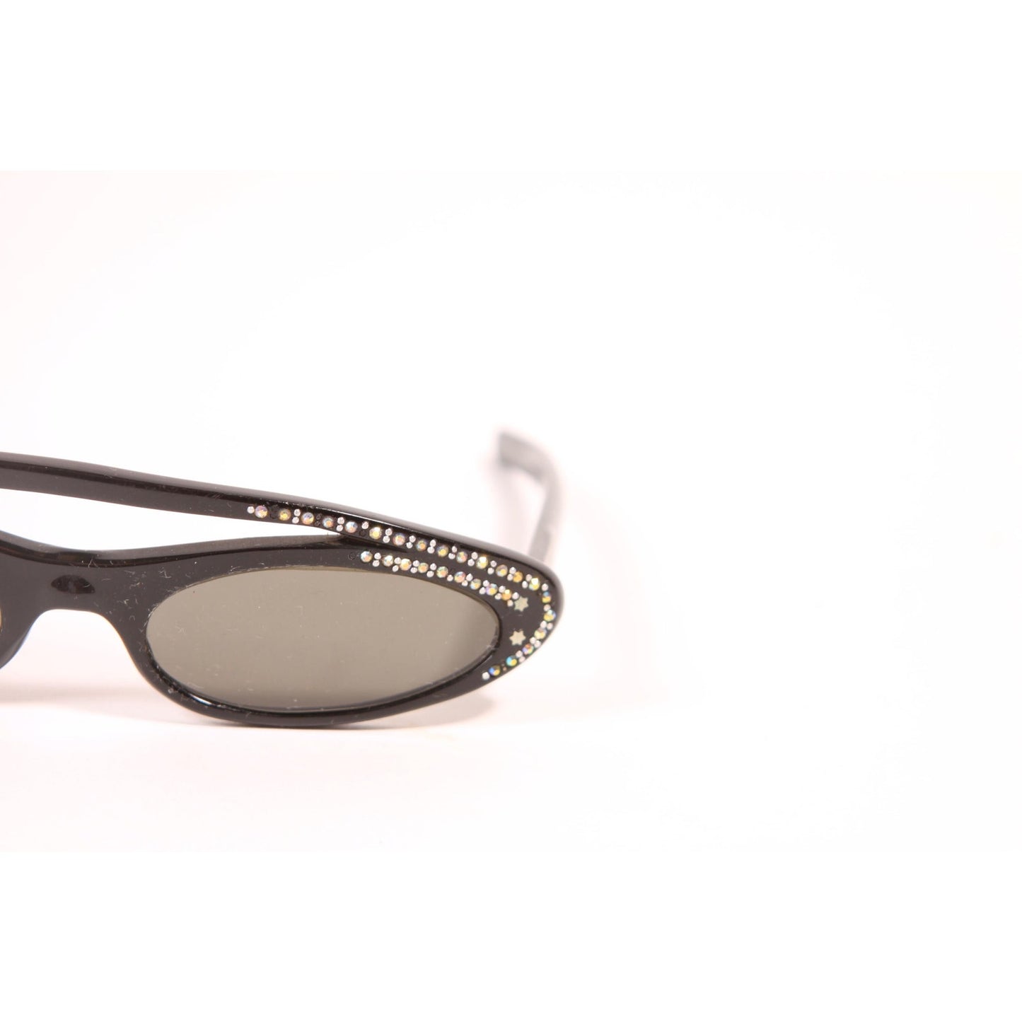 1950s Black and Silver Rhinestone Novelty Swirl Star France Cat Eye Sunglasses