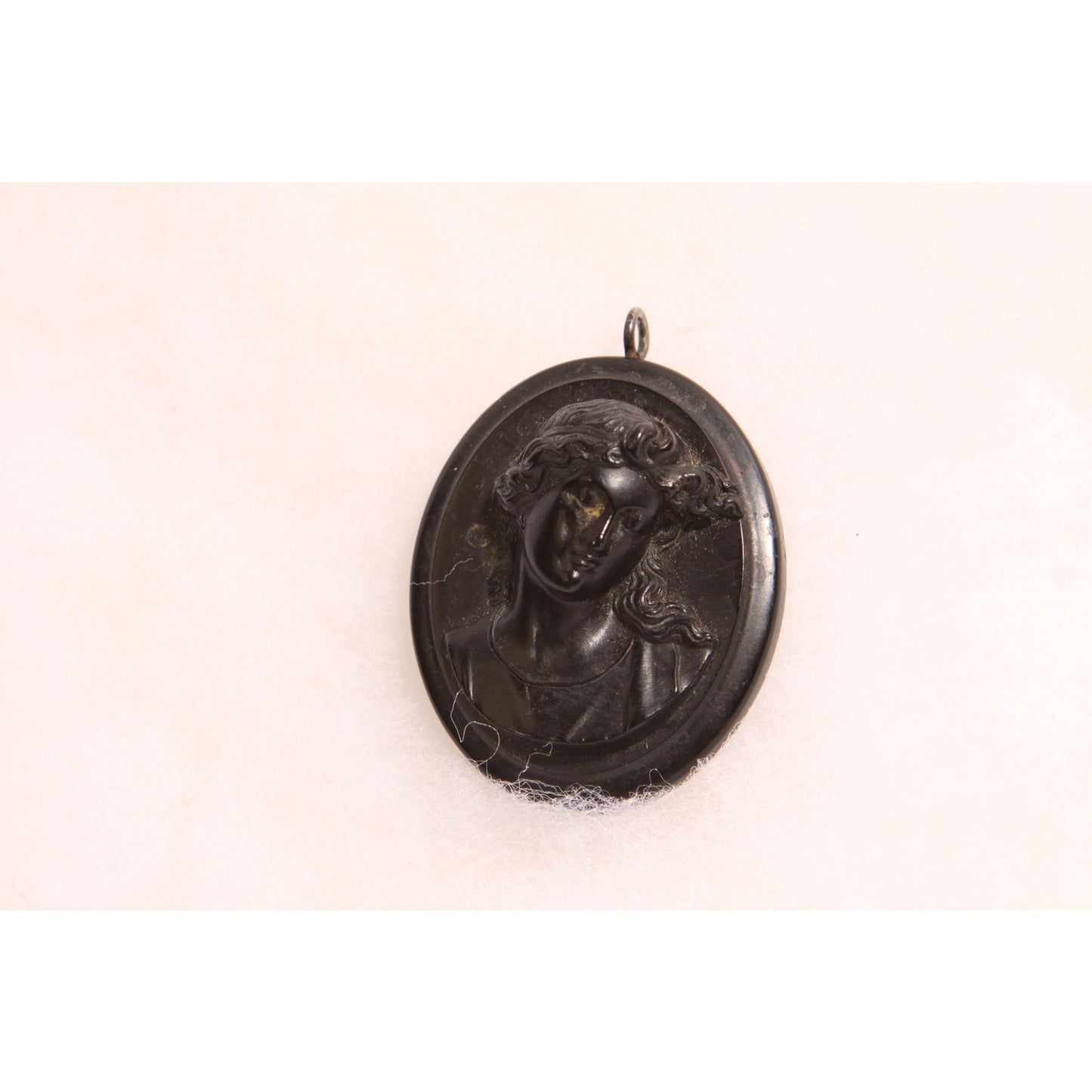 Antique Victorian 1800s Vulcanite Black Cameo Necklace Pendant