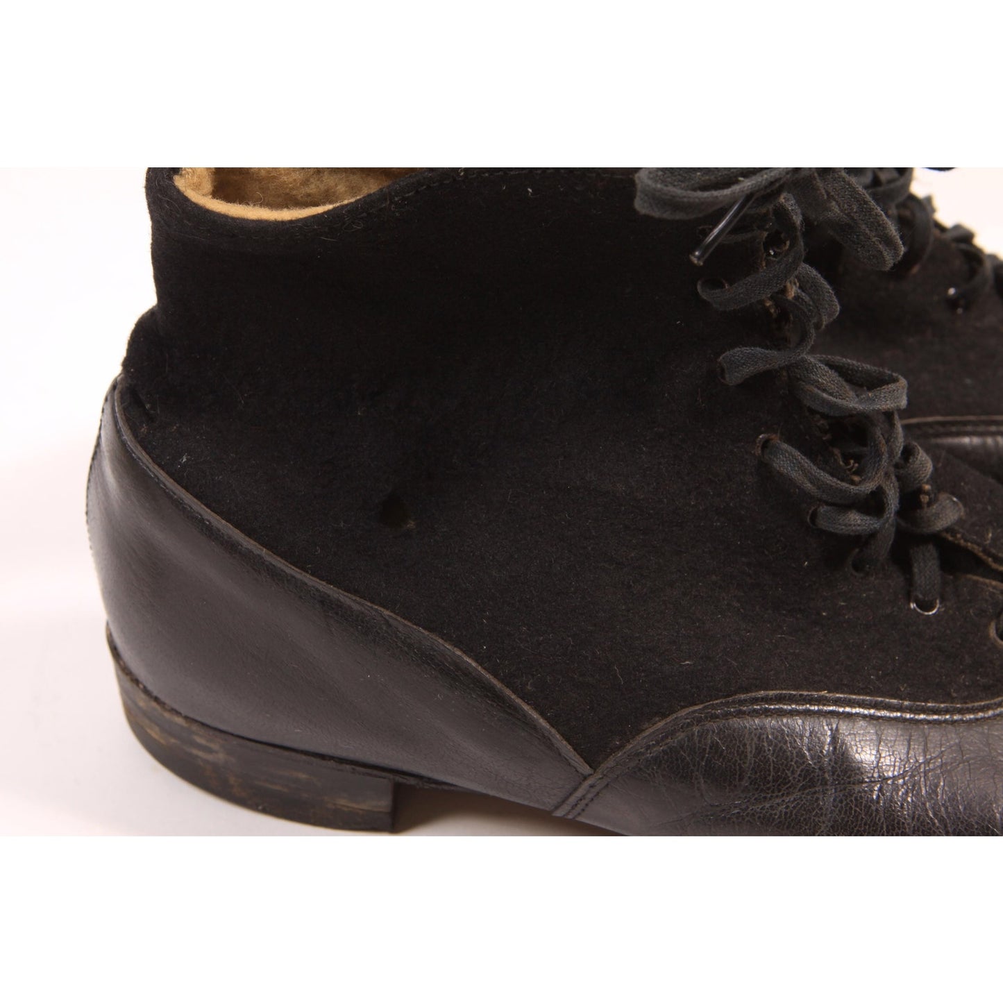 Antique 1800s Early 1900s Black Leather and Wool Felt Lace Up Boots