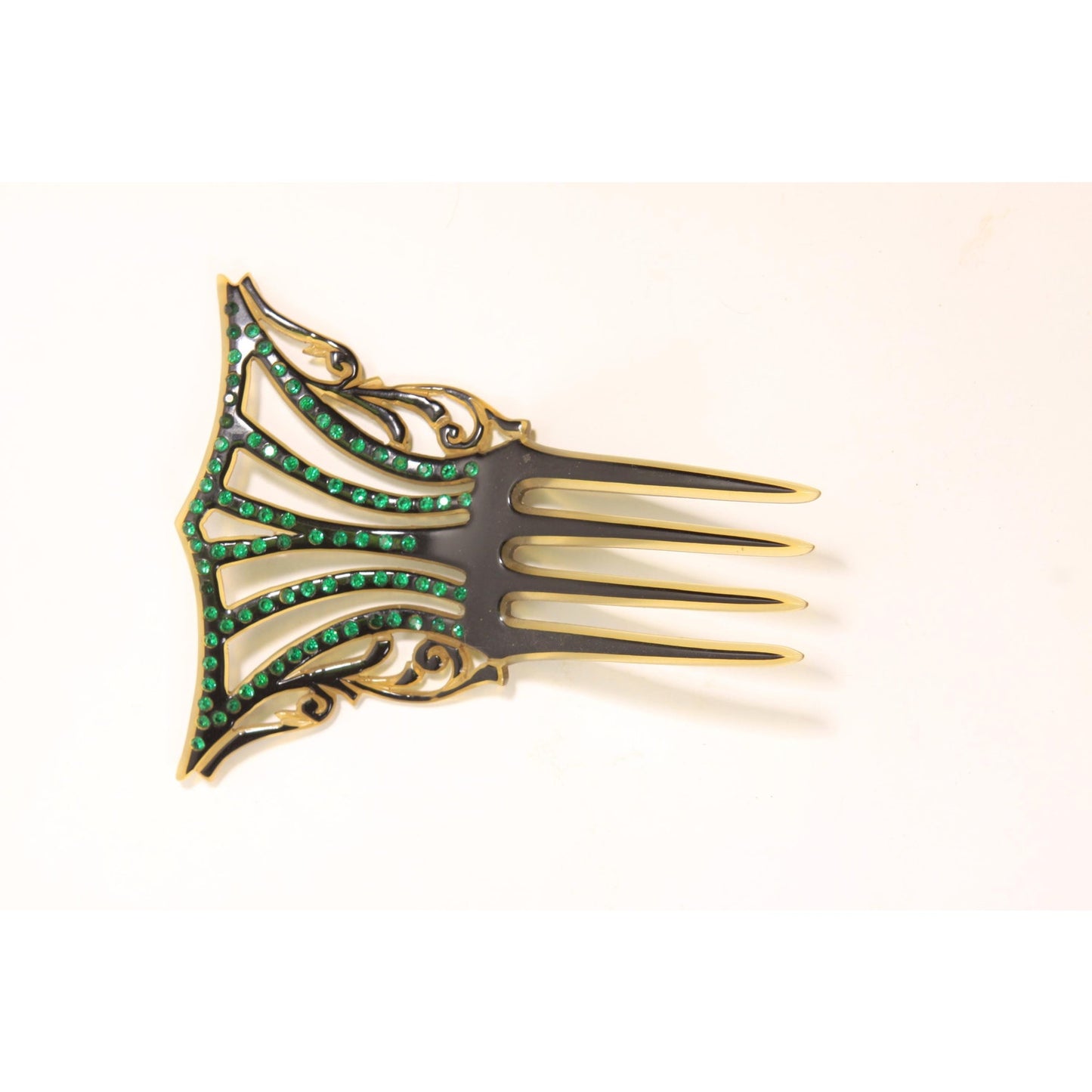 1920s 1930s Black and Blue Rhinestone Fan Art Deco Hair Comb