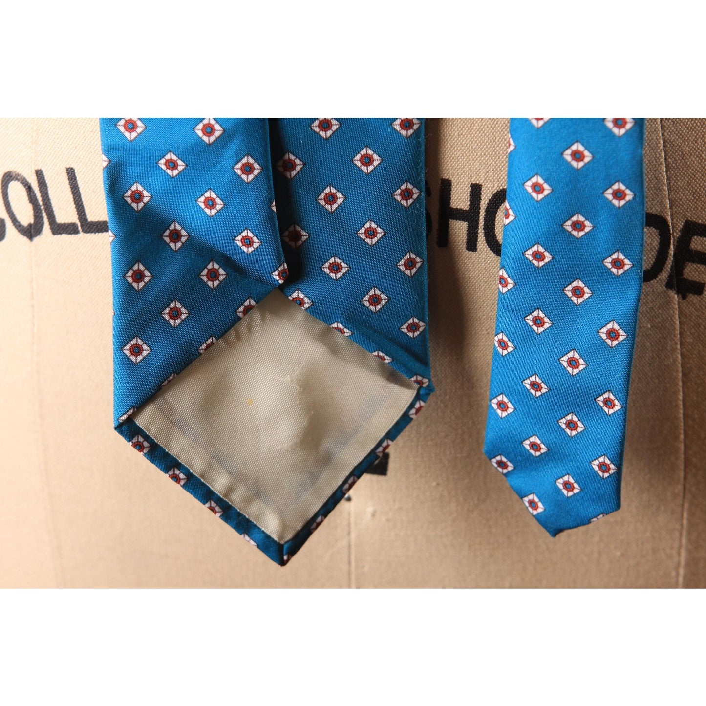 1980s Blue, White and Red Geometric Necktie Tie by American Edition