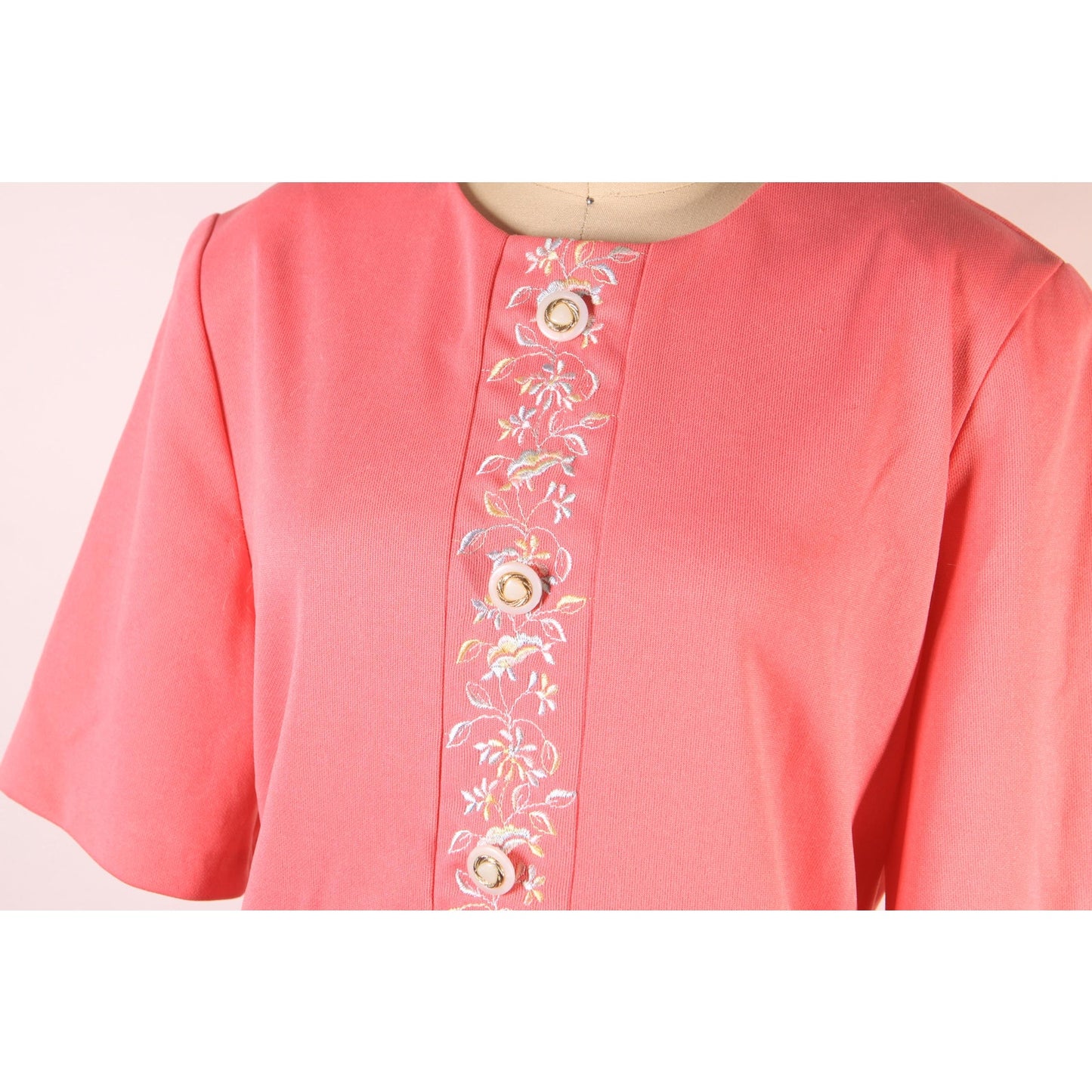 1960s Pink Short Sleeved Floral Trim Drop Waisted Pleated Skirt Plus Size Volup Scooter Dress -XL
