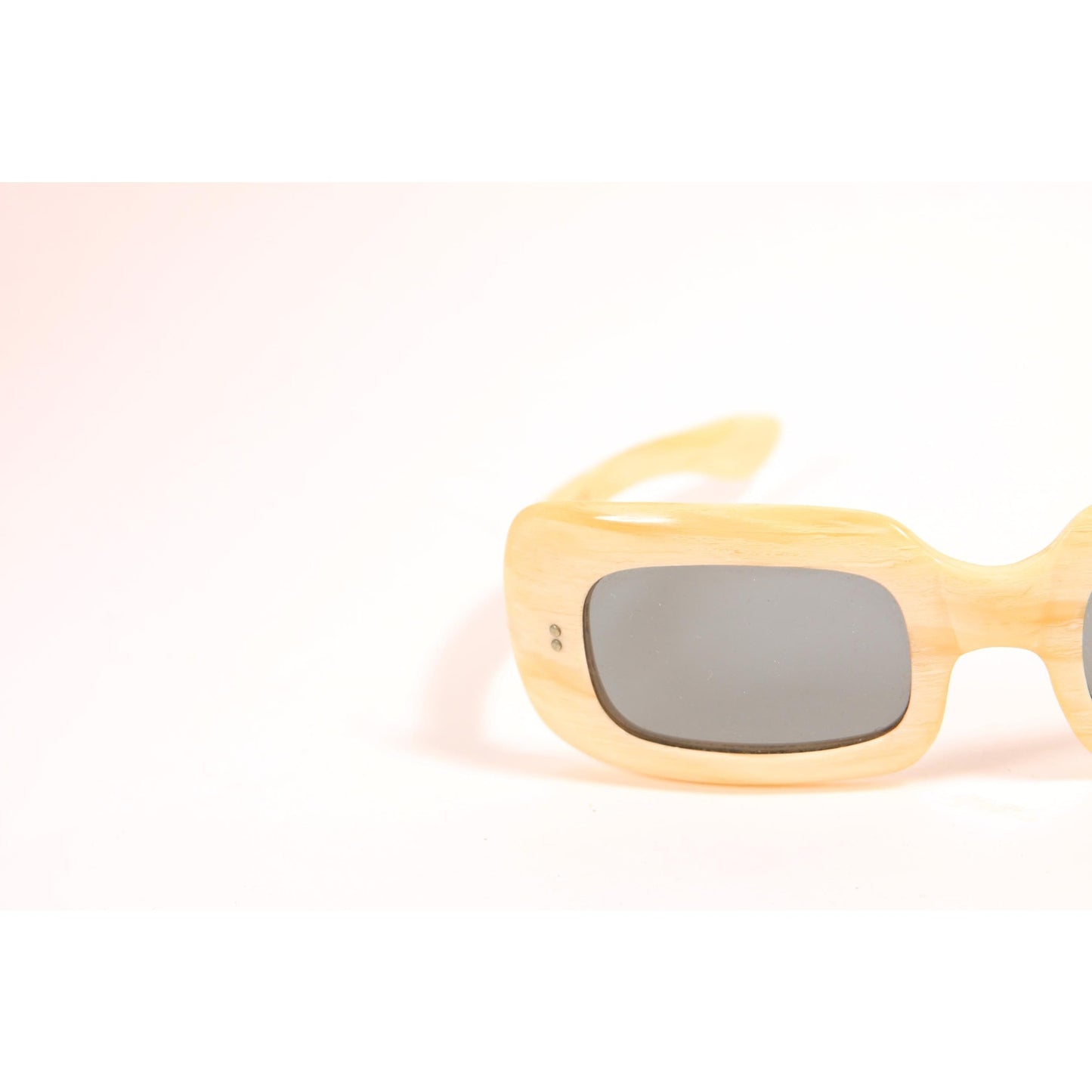 1960s Cream Off White Square Mod Gray Tint Lens France Sunglasses