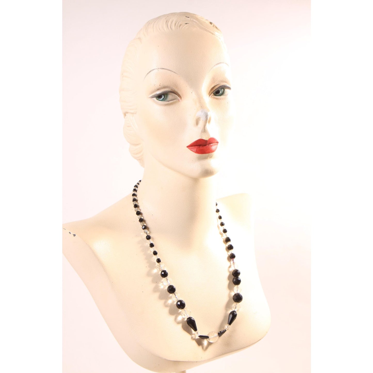 1950s Black and Clear Glass Faceted Beaded Necklace