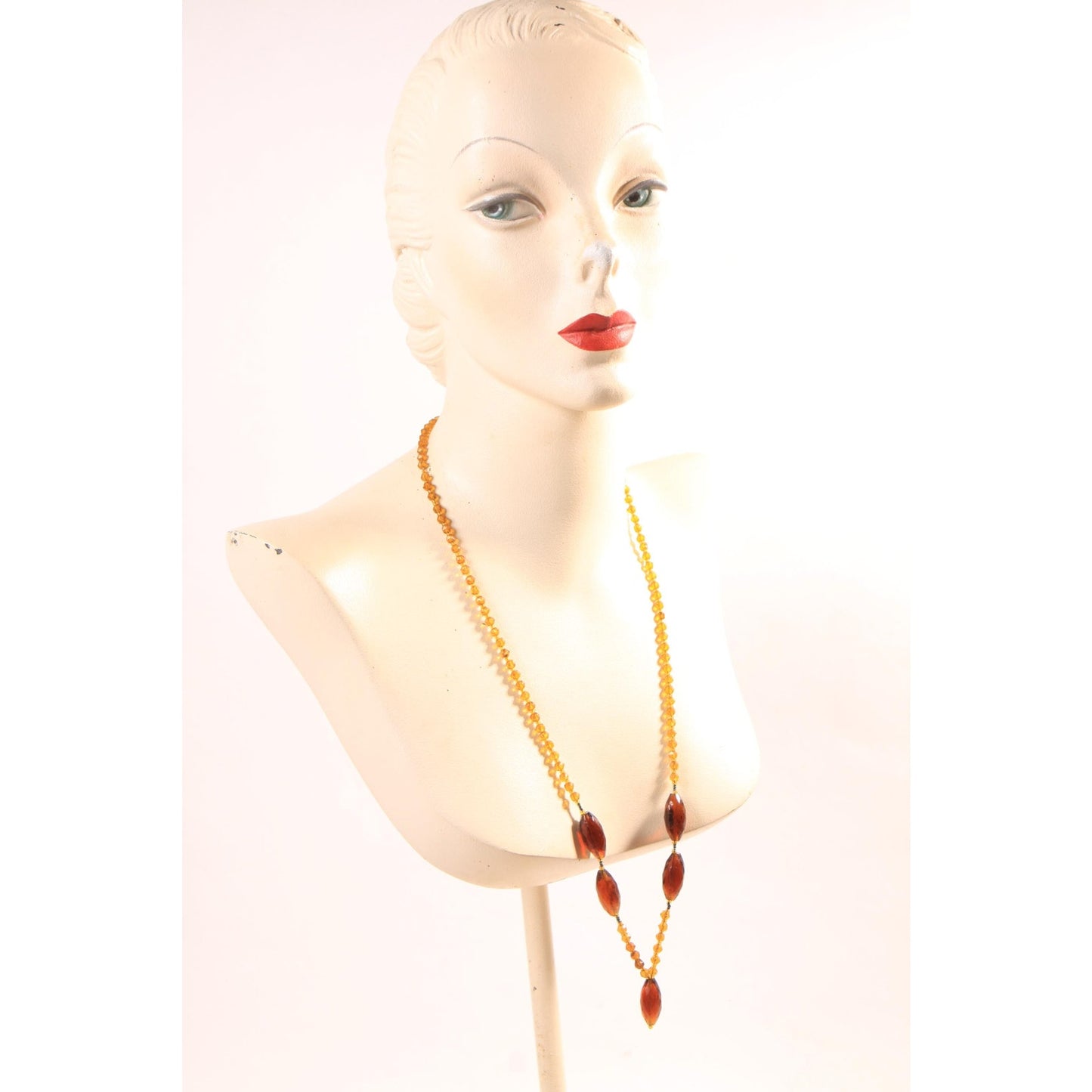 1960s Amber Yellow Glass Faceted Beaded Necklace