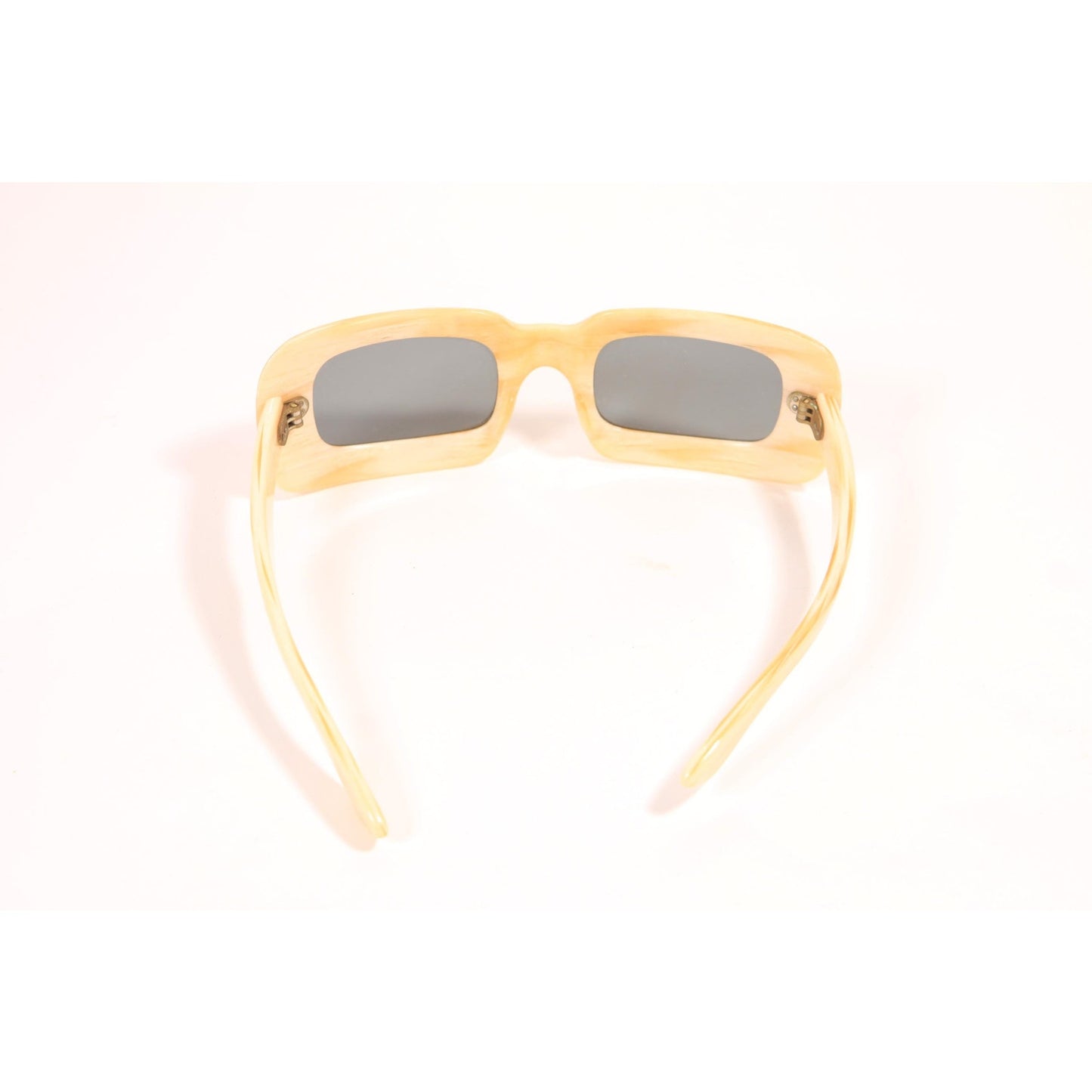 1960s Cream Off White Square Mod Gray Tint Lens France Sunglasses