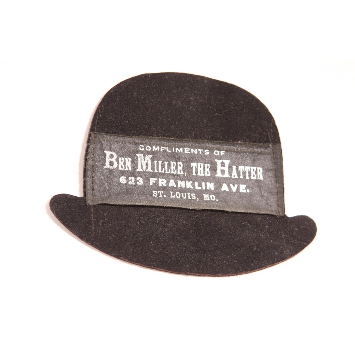 1920s 1930s Black Bowler Hat Ben Miller The Hatter Hat St Louis MO Advertisement