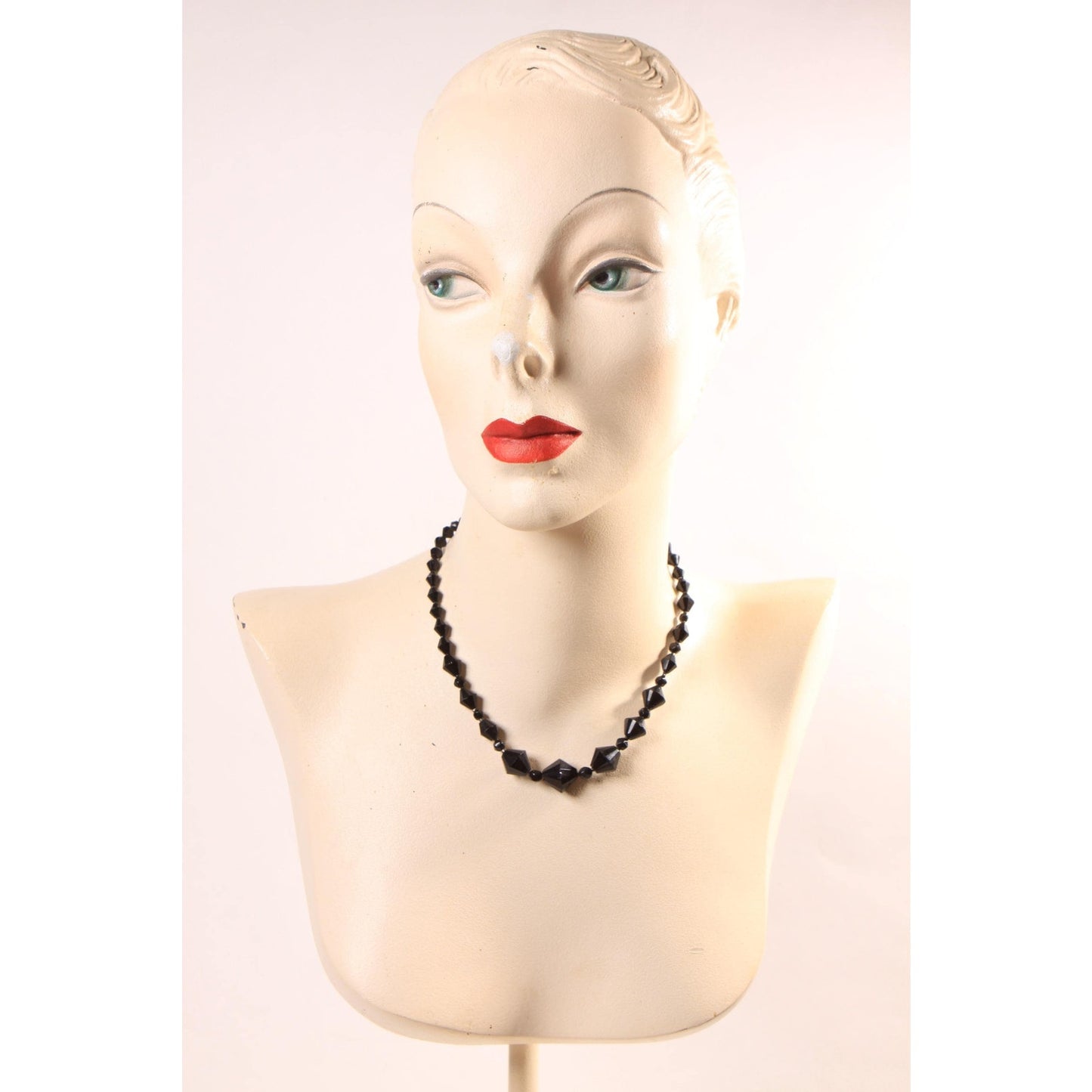 1950s Black Glass Faceted Beaded Necklace