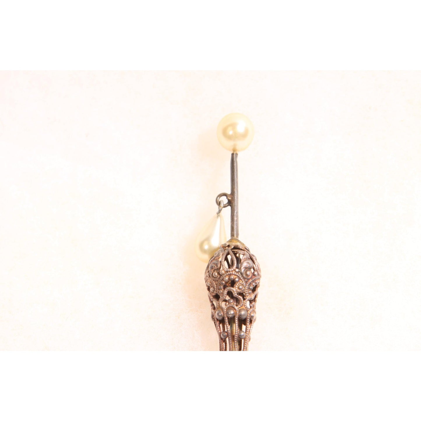 Antique 1920s Novelty Silver Tone Metal Faux Pearl Umbrella Parasol Brooch