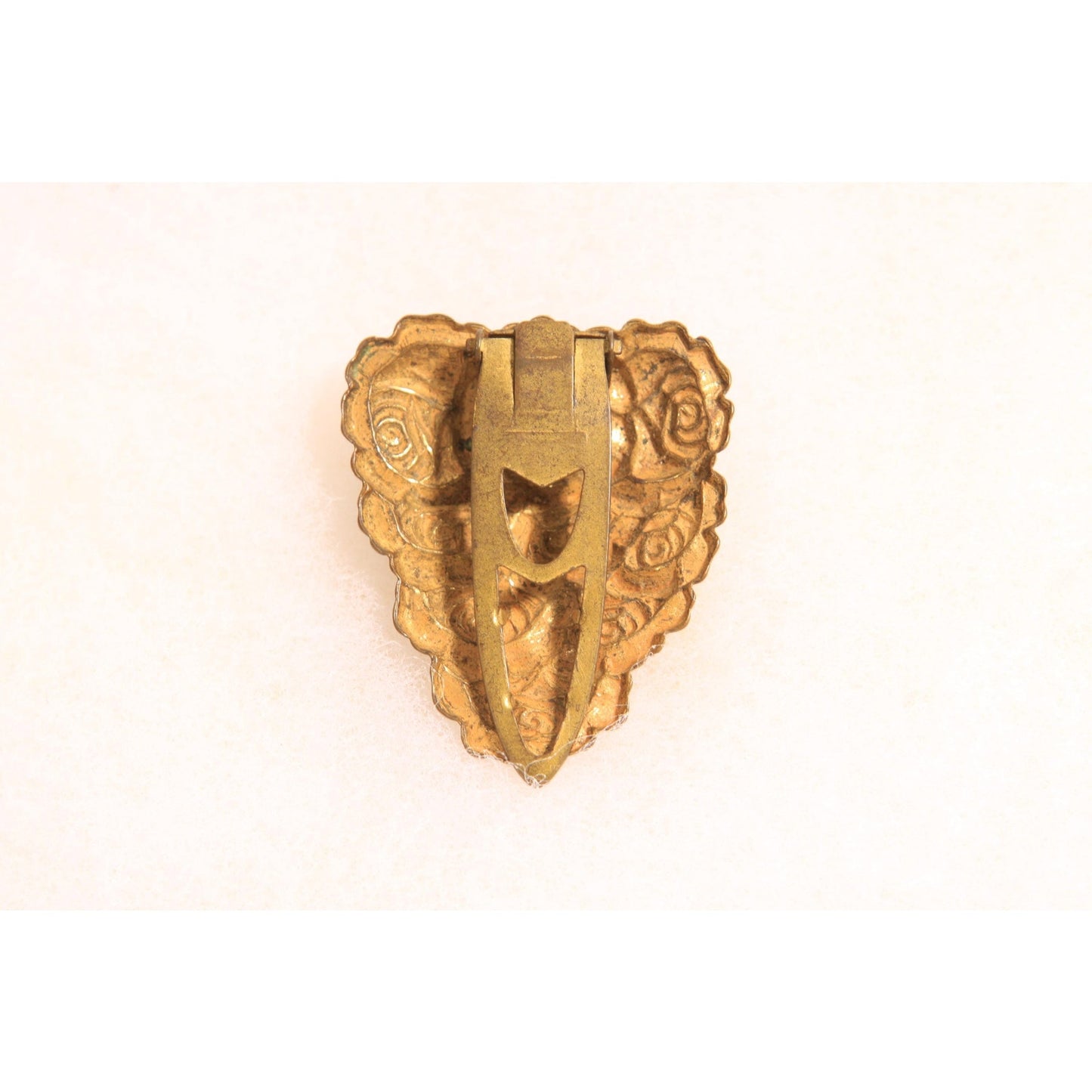 Antique 1920s Gold Tone Metal Floral Flower Dress Fur Clip