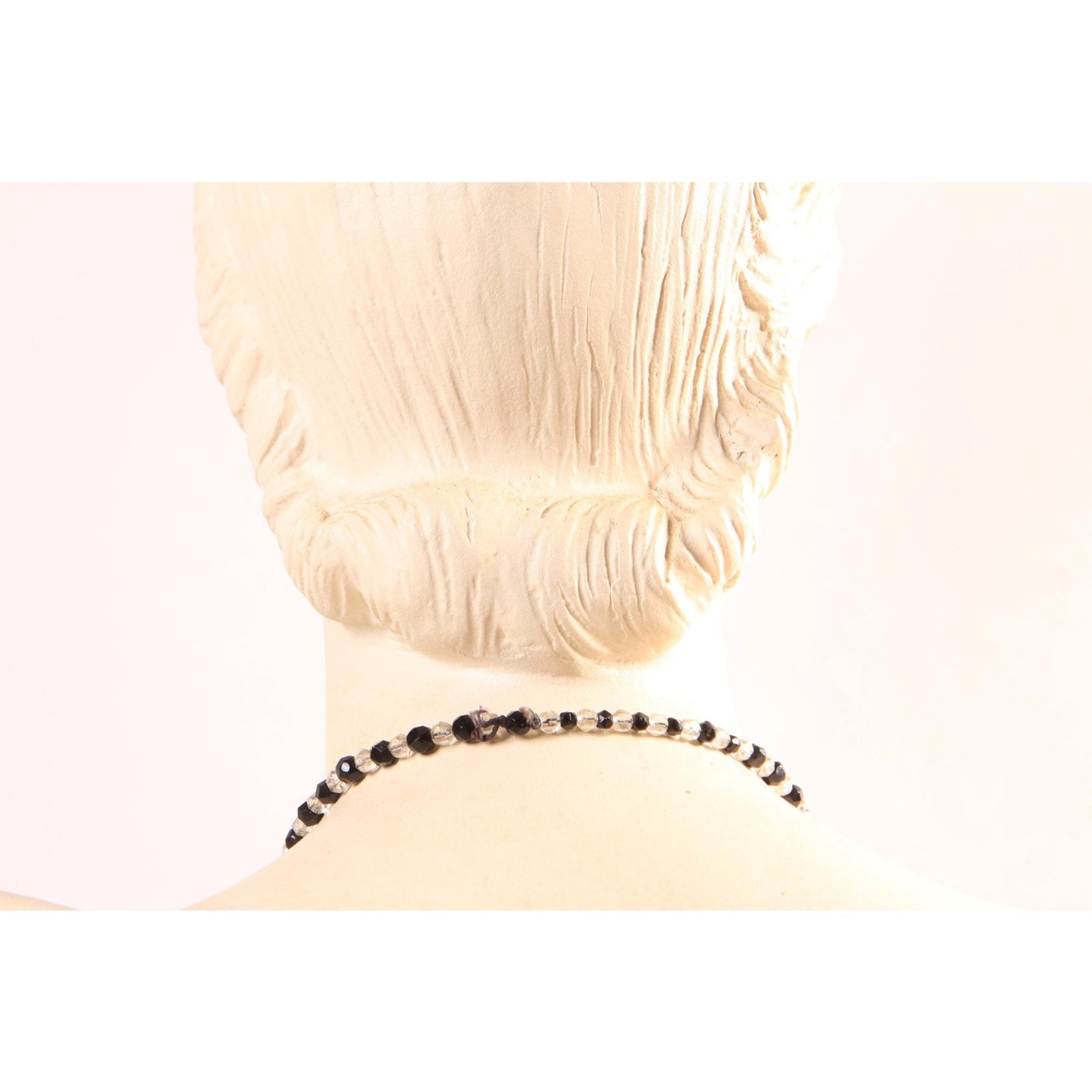 1950s Black and Clear Glass Faceted Beaded Necklace