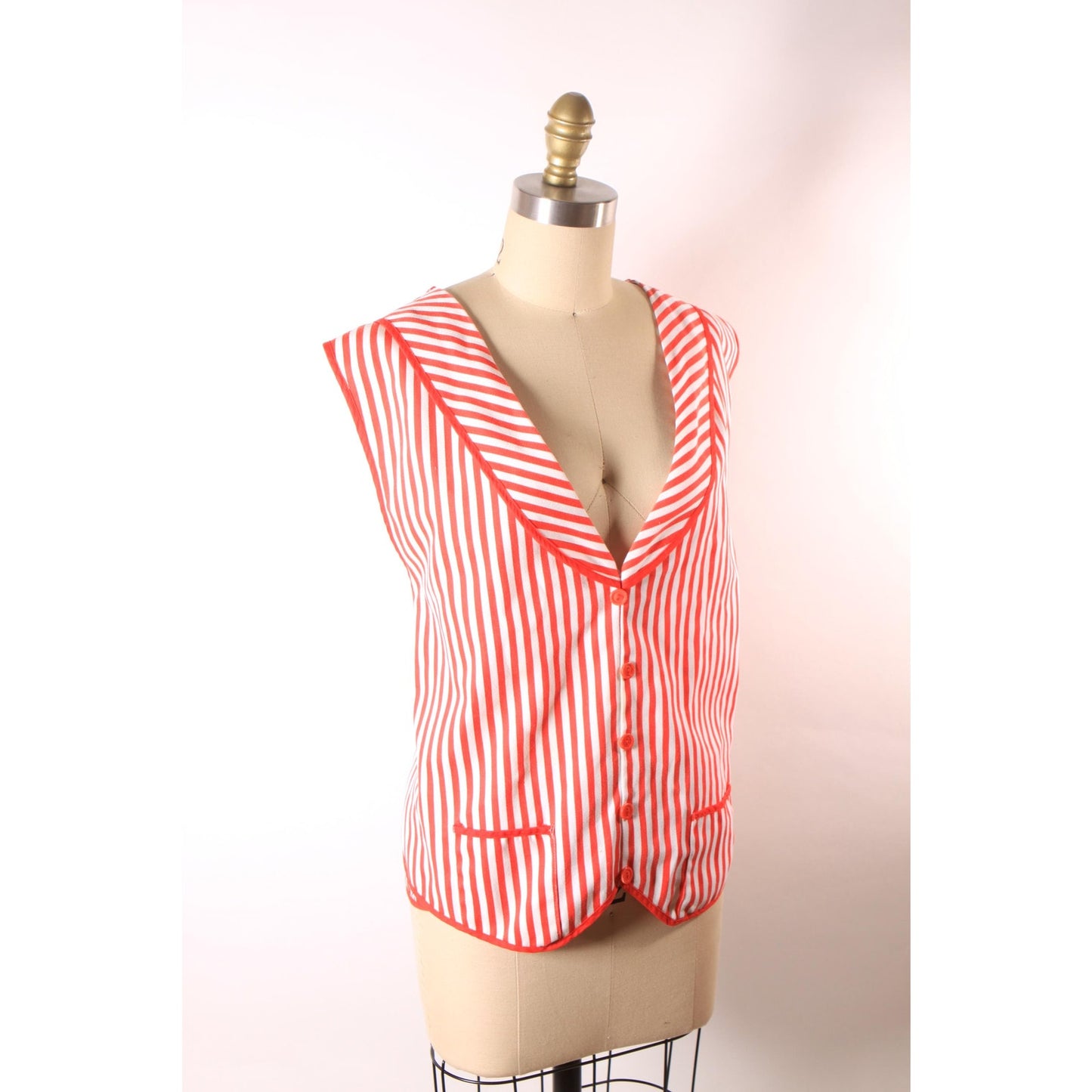 1980s Red and White Striped Adjustable Barbershop Quartet Costume Vest